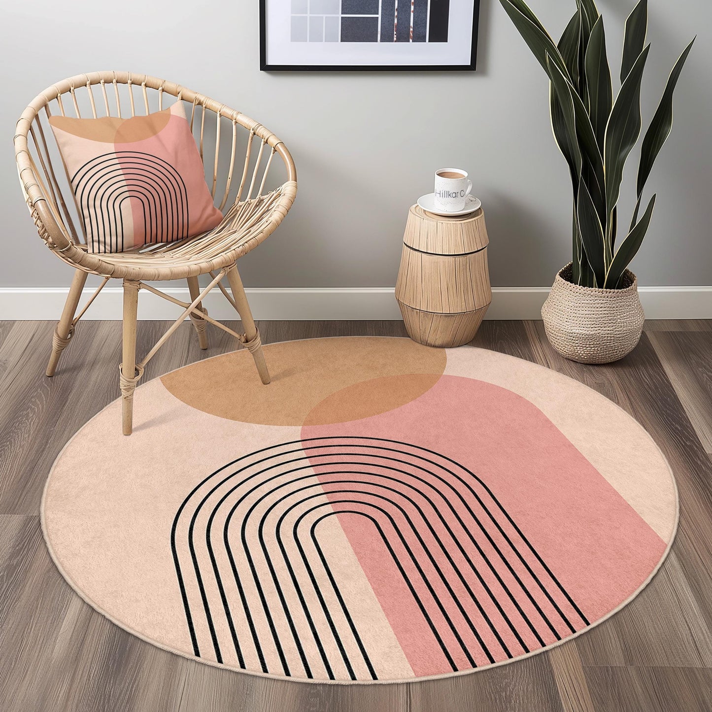 Minimalist Rainbow Round Area Rug, Modern Abstract Circle Carpet, Cozy Living Room Rug, Boho Decor, Round Floor Mat
