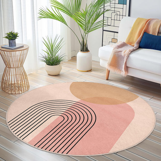 Minimalist Rainbow Round Area Rug, Modern Abstract Circle Carpet, Cozy Living Room Rug, Boho Decor, Round Floor Mat