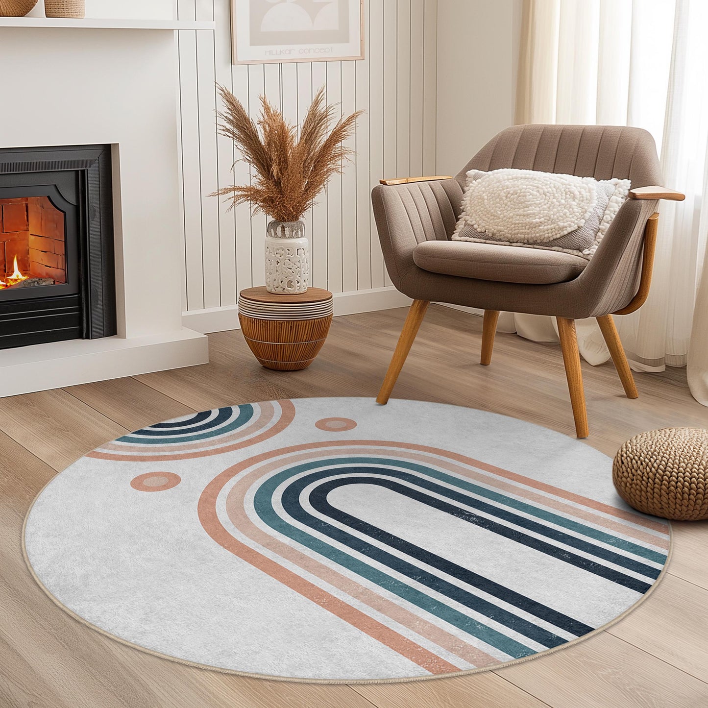 Geometric Rainbow Round Area Rug, Soft Round Rug for Living Room, Stylish Boho Decor, Modern Round Carpet, Home Interior Rug