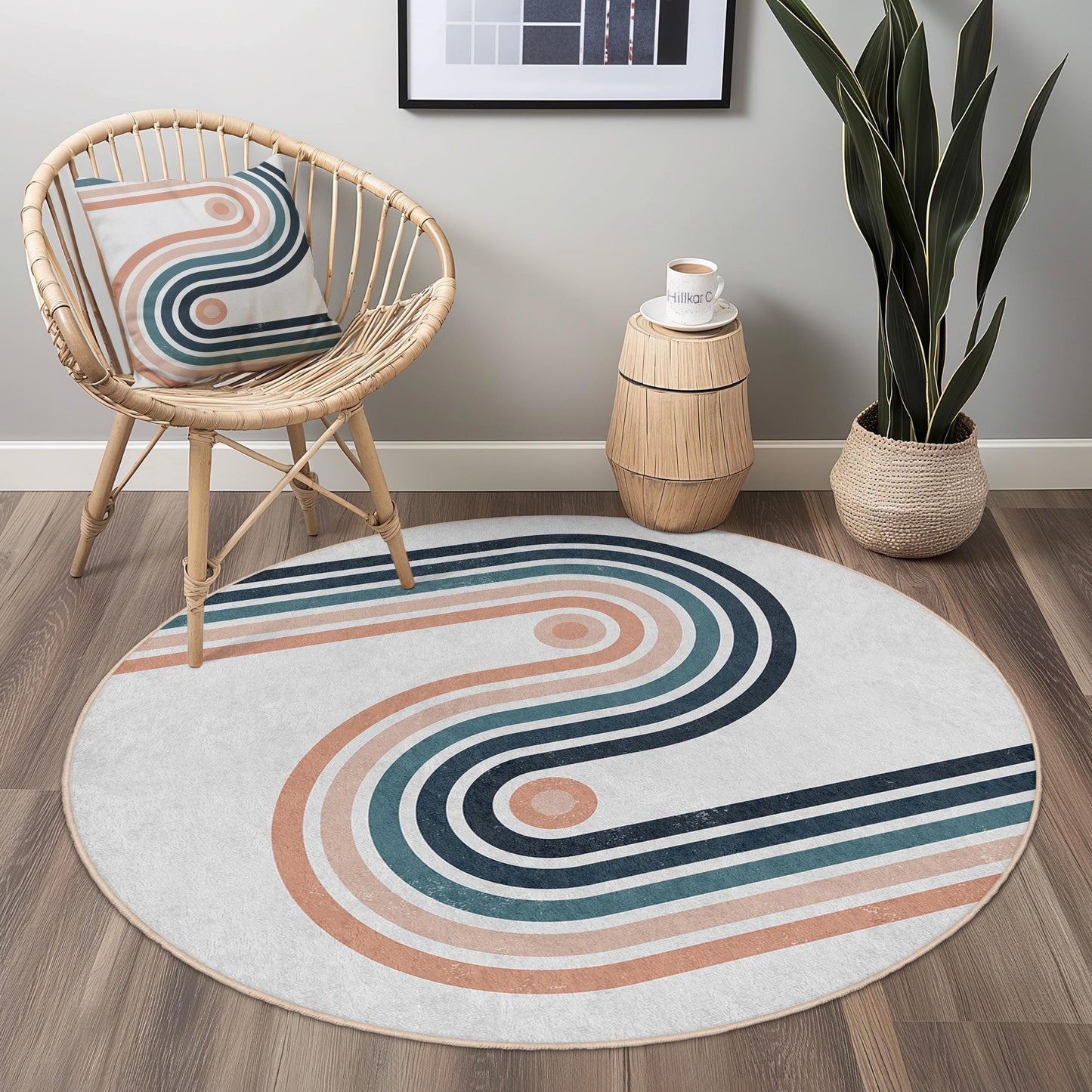 Modern Round Abstract Area Rug, Geometric Circle Carpet, Soft Living Room Rug, Stylish Home Decor, Round Design Rug
