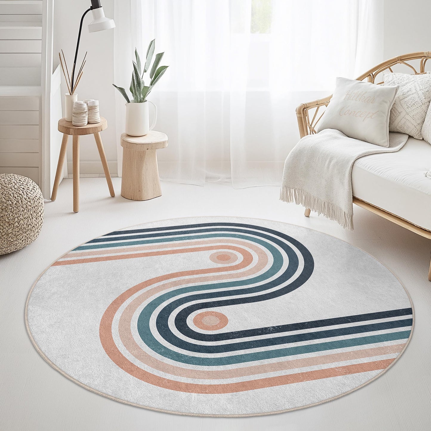 Modern Round Abstract Area Rug, Geometric Circle Carpet, Soft Living Room Rug, Stylish Home Decor, Round Design Rug