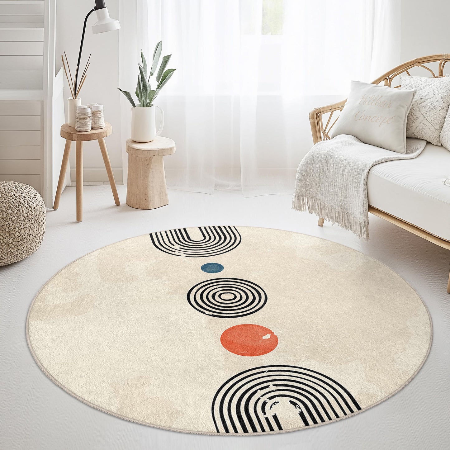 Stylish Round Area Rug with Modern Geometric Patterns, Soft Circular Carpet for Living Room, Bedroom, or Office Decor