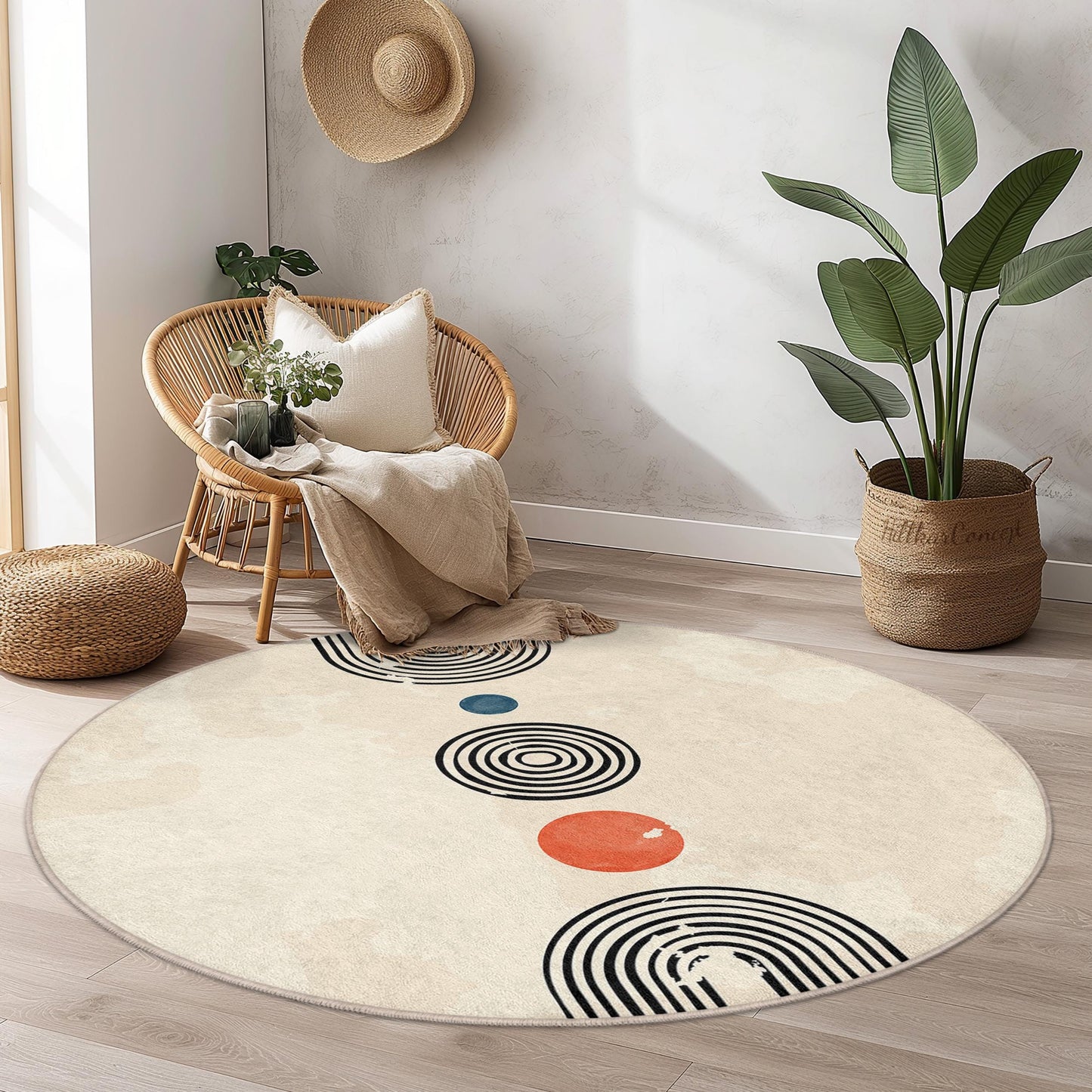 Stylish Round Area Rug with Modern Geometric Patterns, Soft Circular Carpet for Living Room, Bedroom, or Office Decor