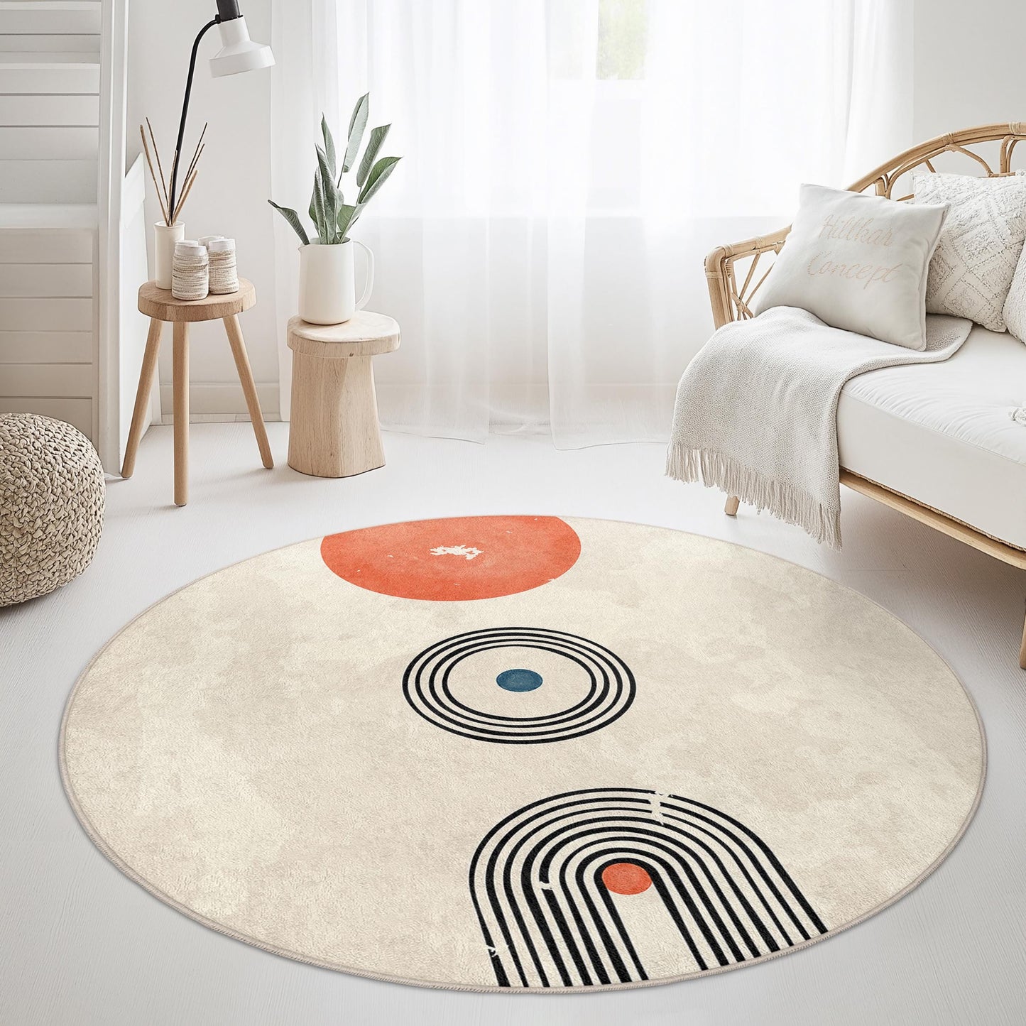 Geometric Round Area Rug, Modern Circle Rug, Abstract Design Floor Mat, Living Room Decor, Bohemian Style Home Decor