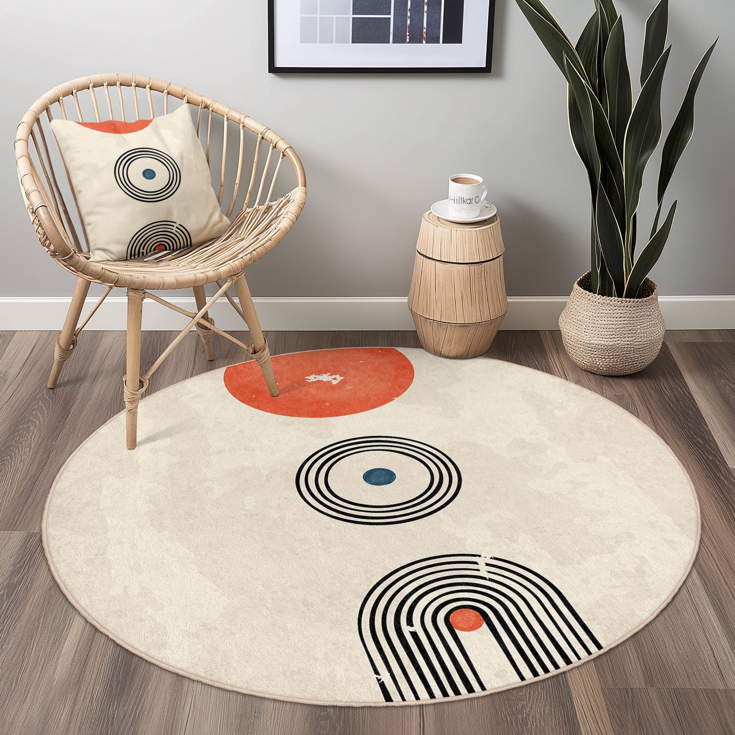 Geometric Round Area Rug, Modern Circle Rug, Abstract Design Floor Mat, Living Room Decor, Bohemian Style Home Decor