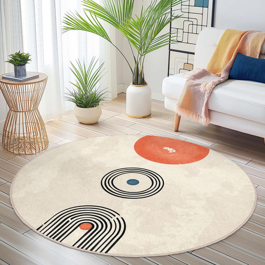 Geometric Round Area Rug, Modern Circle Rug, Abstract Design Floor Mat, Living Room Decor, Bohemian Style Home Decor