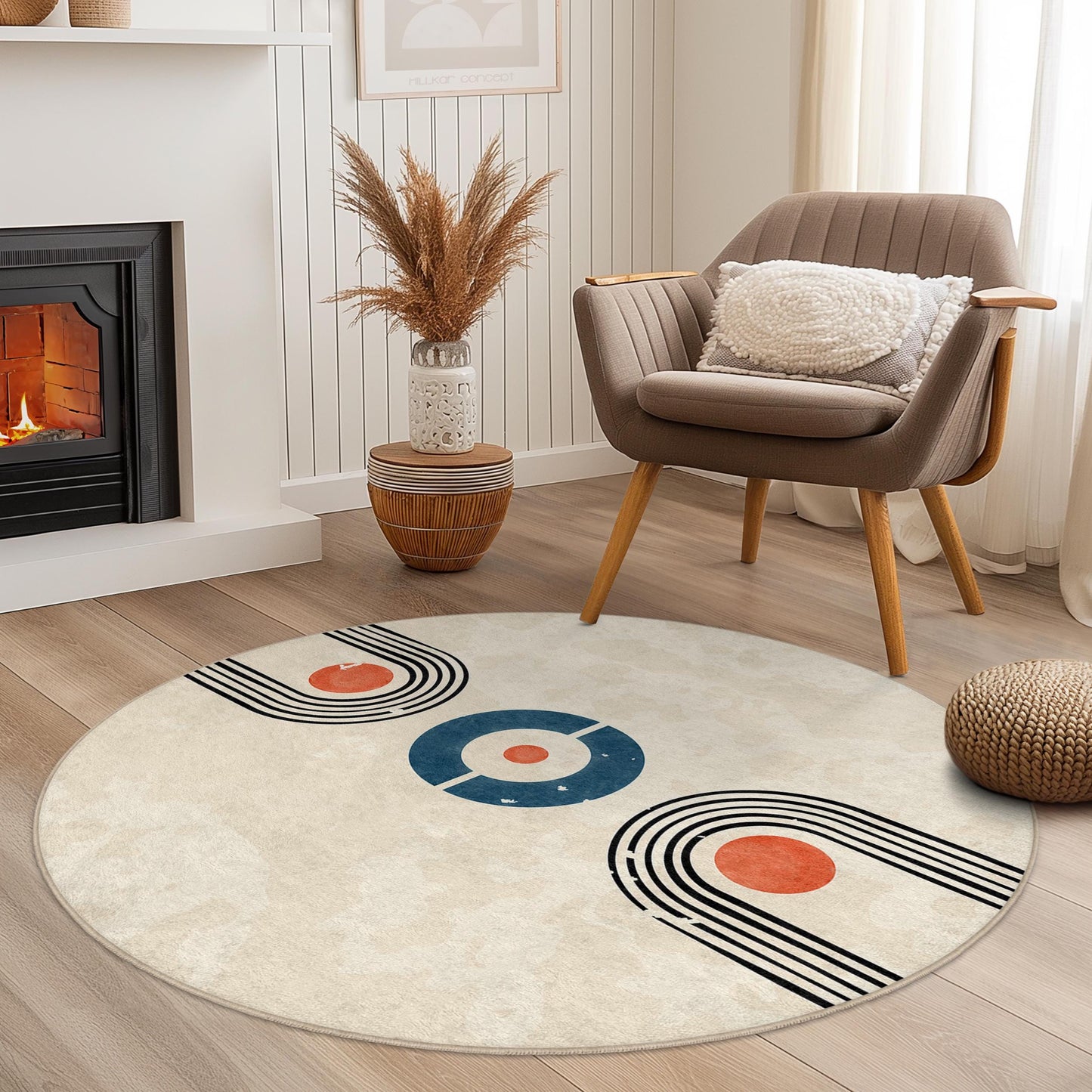 Geometric Round Area Rug, Modern Abstract Circular Carpet, Soft Living Room Rug, Stylish Home Decor, Indoor Round Rug
