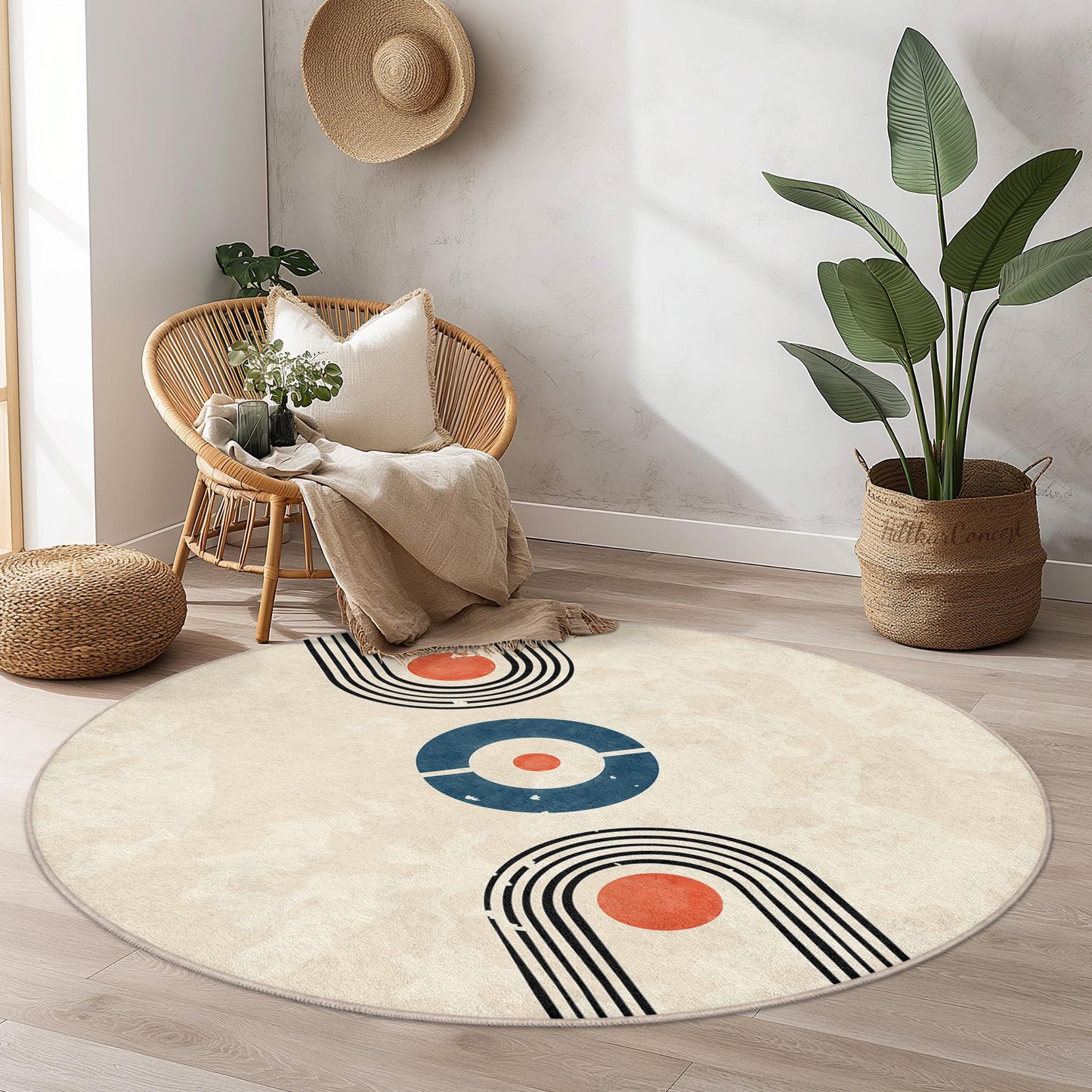 Geometric Round Area Rug, Modern Abstract Circular Carpet, Soft Living Room Rug, Stylish Home Decor, Indoor Round Rug