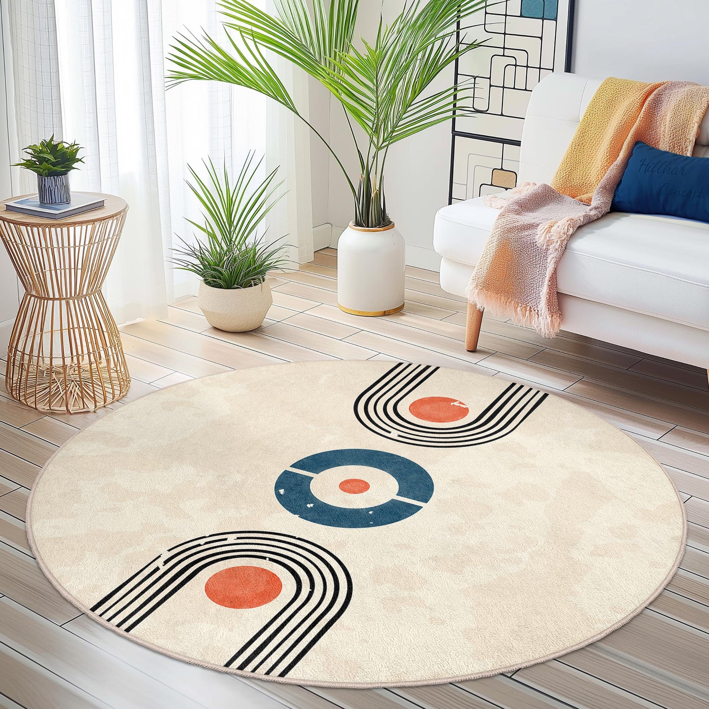 Geometric Round Area Rug, Modern Abstract Circular Carpet, Soft Living Room Rug, Stylish Home Decor, Indoor Round Rug