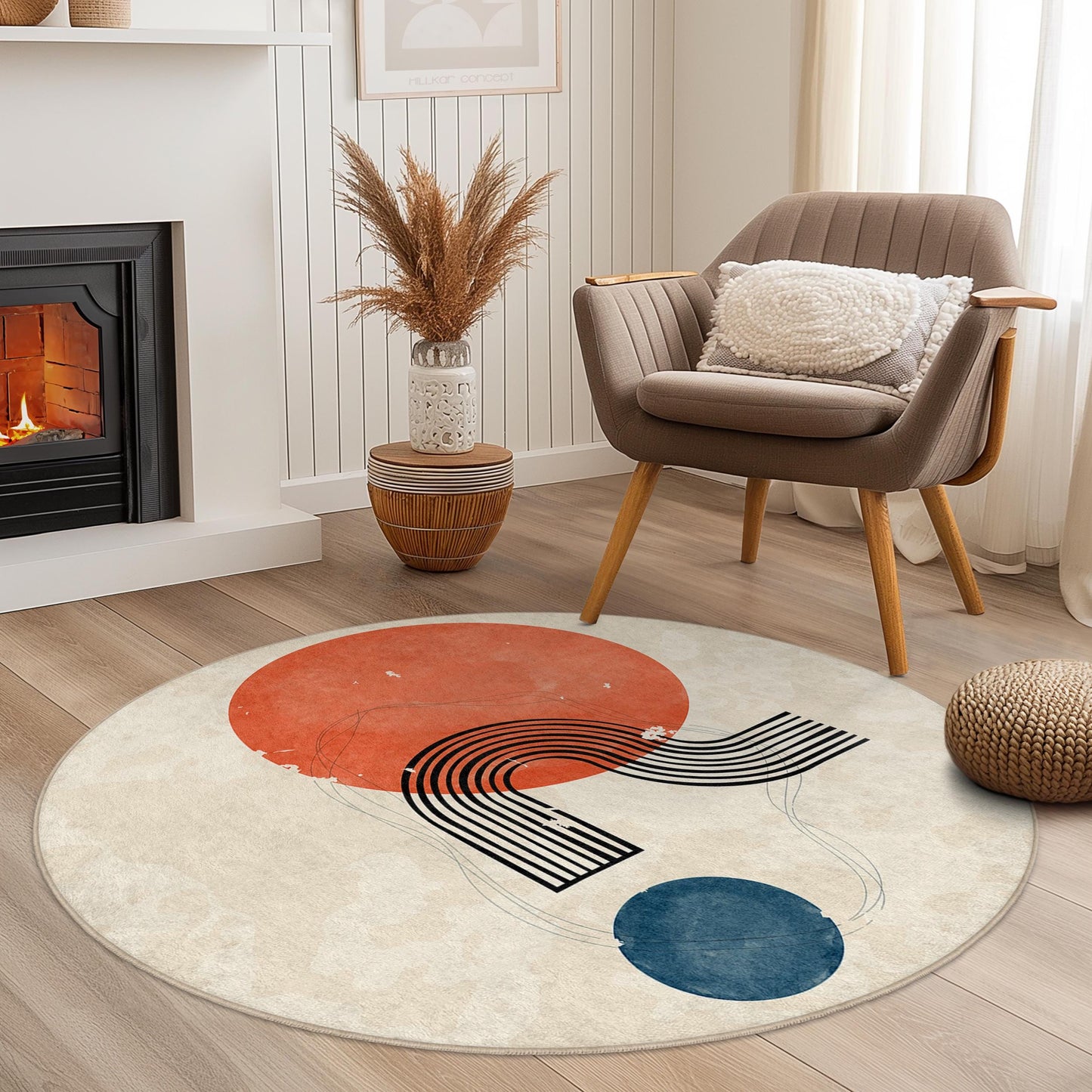 Abstract Round Area Rug, Modern Circular Rug, Geometric Pattern Floor Mat, Cozy Home Decor, Living Room Accent Rug