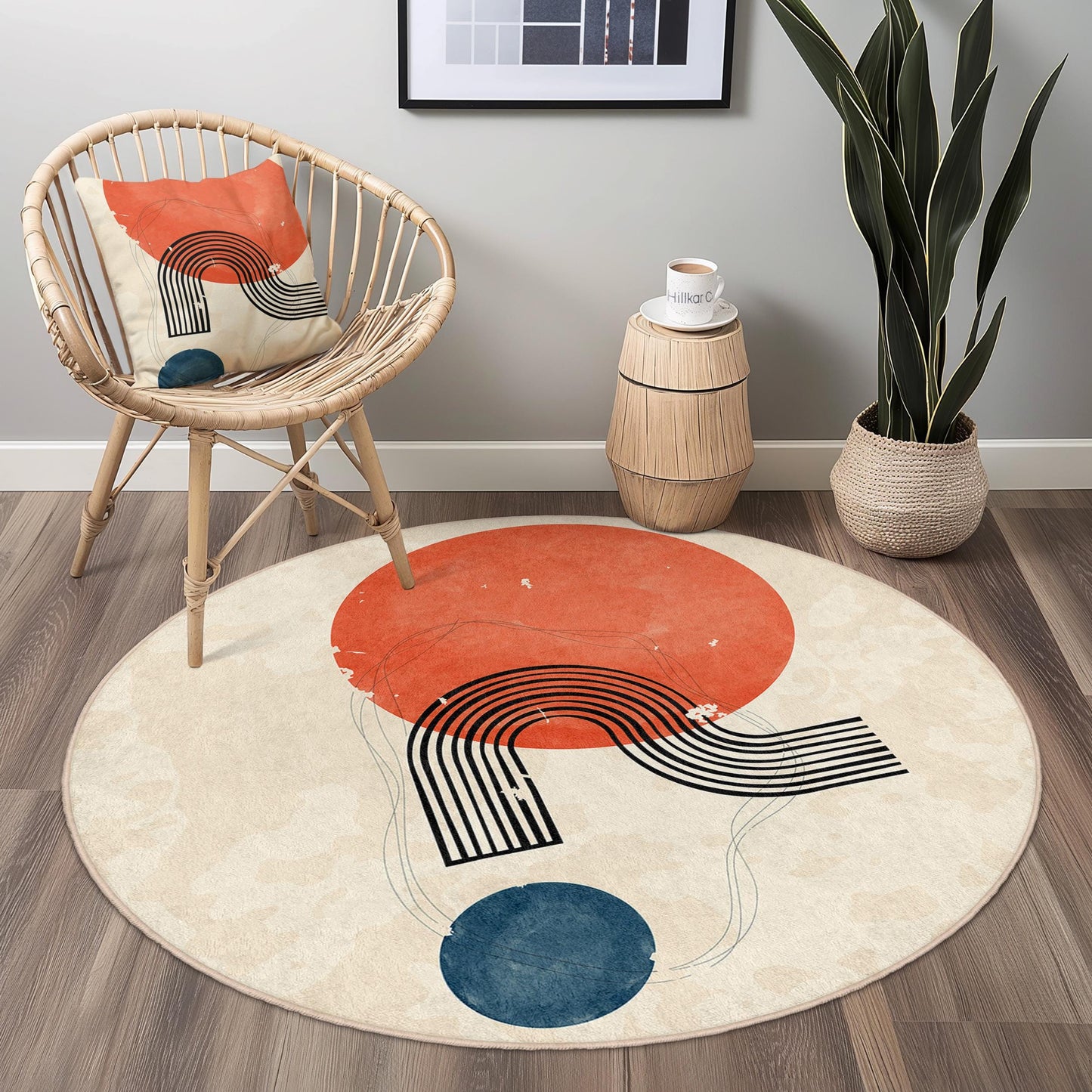 Abstract Round Area Rug, Modern Circular Rug, Geometric Pattern Floor Mat, Cozy Home Decor, Living Room Accent Rug