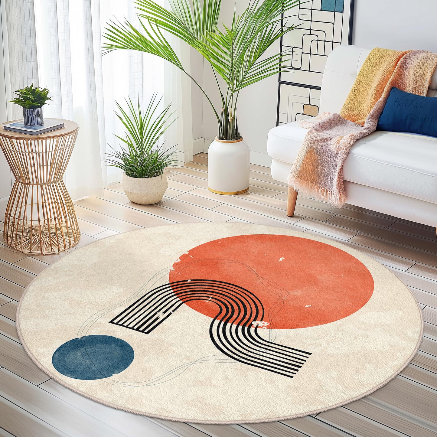 Abstract Round Area Rug, Modern Circular Rug, Geometric Pattern Floor Mat, Cozy Home Decor, Living Room Accent Rug