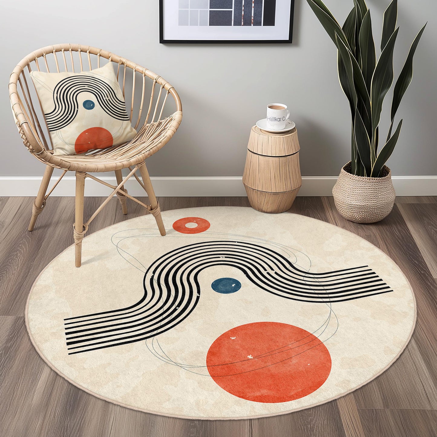 Abstract Geometric Round Area Rug, Modern Circular Carpet, Soft Minimalist Rug for Living Room, Contemporary Home Decor