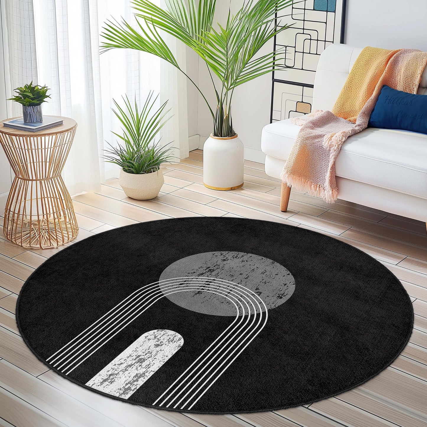 Geometric Rainbow Round Rug, Modern Circle Area Rug, Abstract Design Carpet, Boho Style Floor Mat, Stylish Home Decor