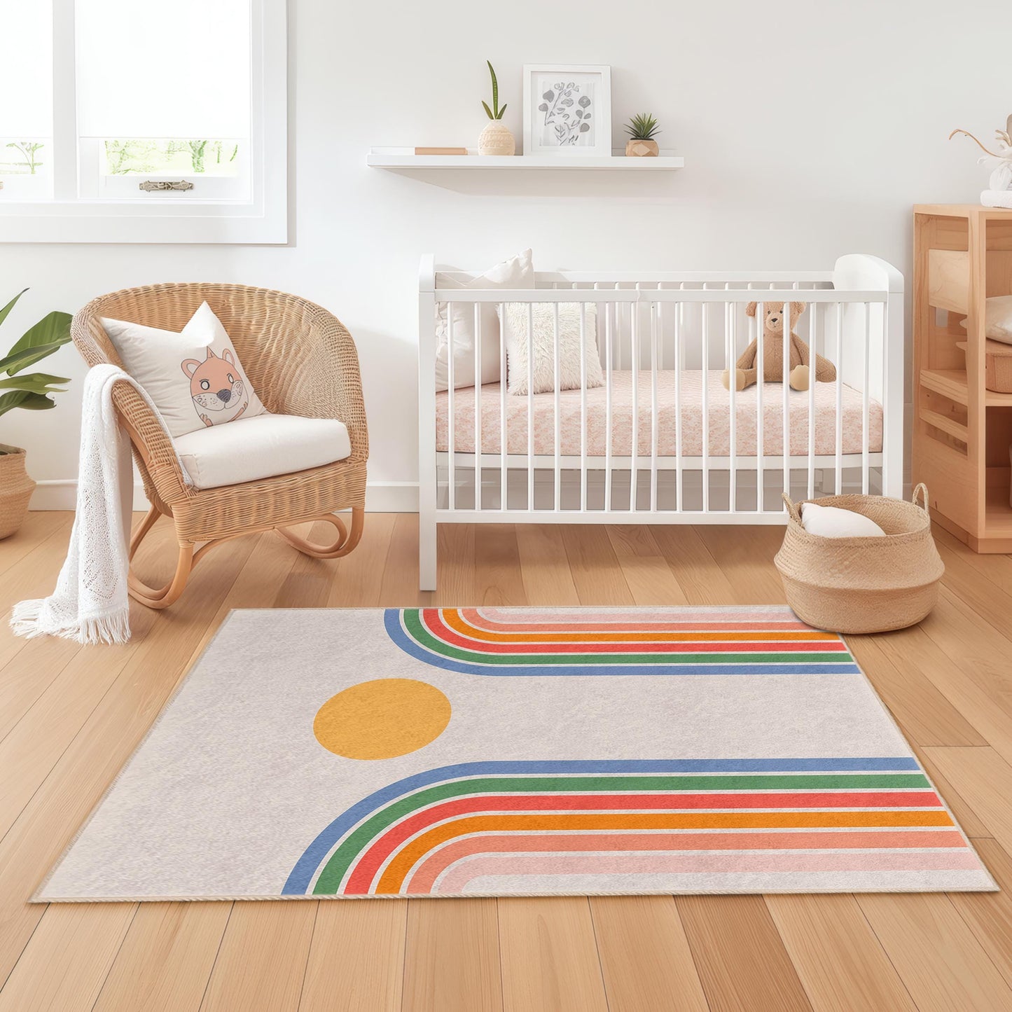Rainbow Arches Rectangular Kids Rug, Colorful Playroom Carpet, Children Room Decor, Soft Nursery Mat, Modern Kids Rug
