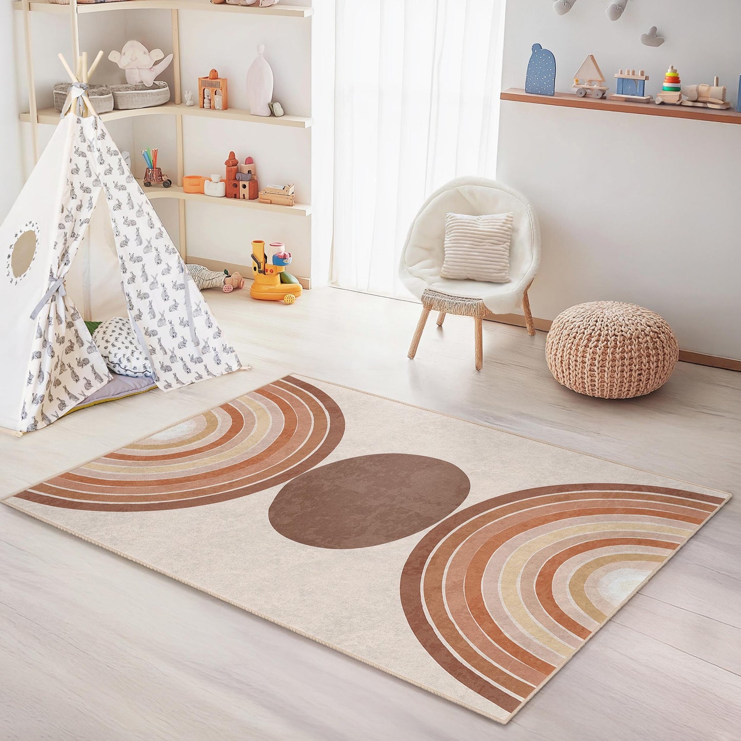 Geometric Rainbow Kids Room Rug, Rectangular Playroom Carpet, Modern Nursery Decor, Soft Area Rug for Children