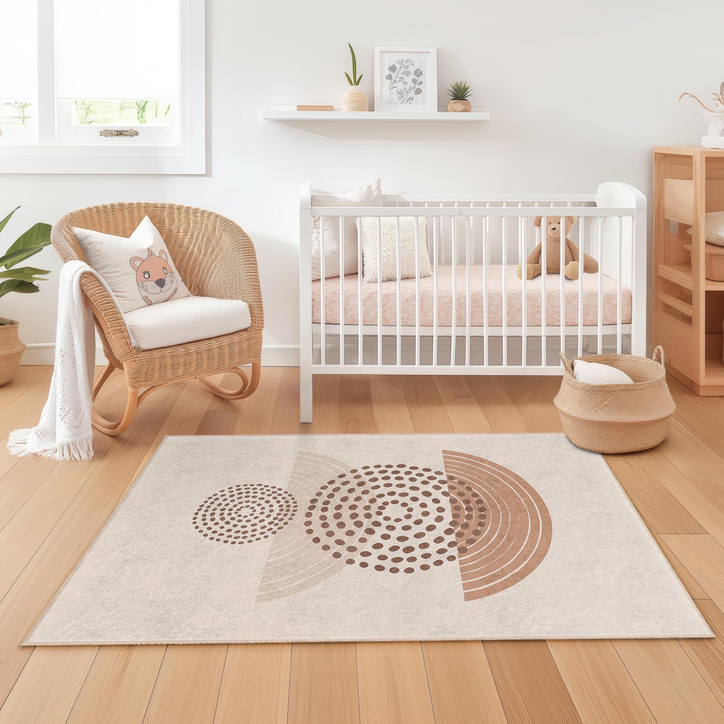 Abstract Circles Pattern Rectangular Area Rug, Modern Geometric Carpet, Soft Living Room Rug, Stylish Home Decor, Kids Room Rug
