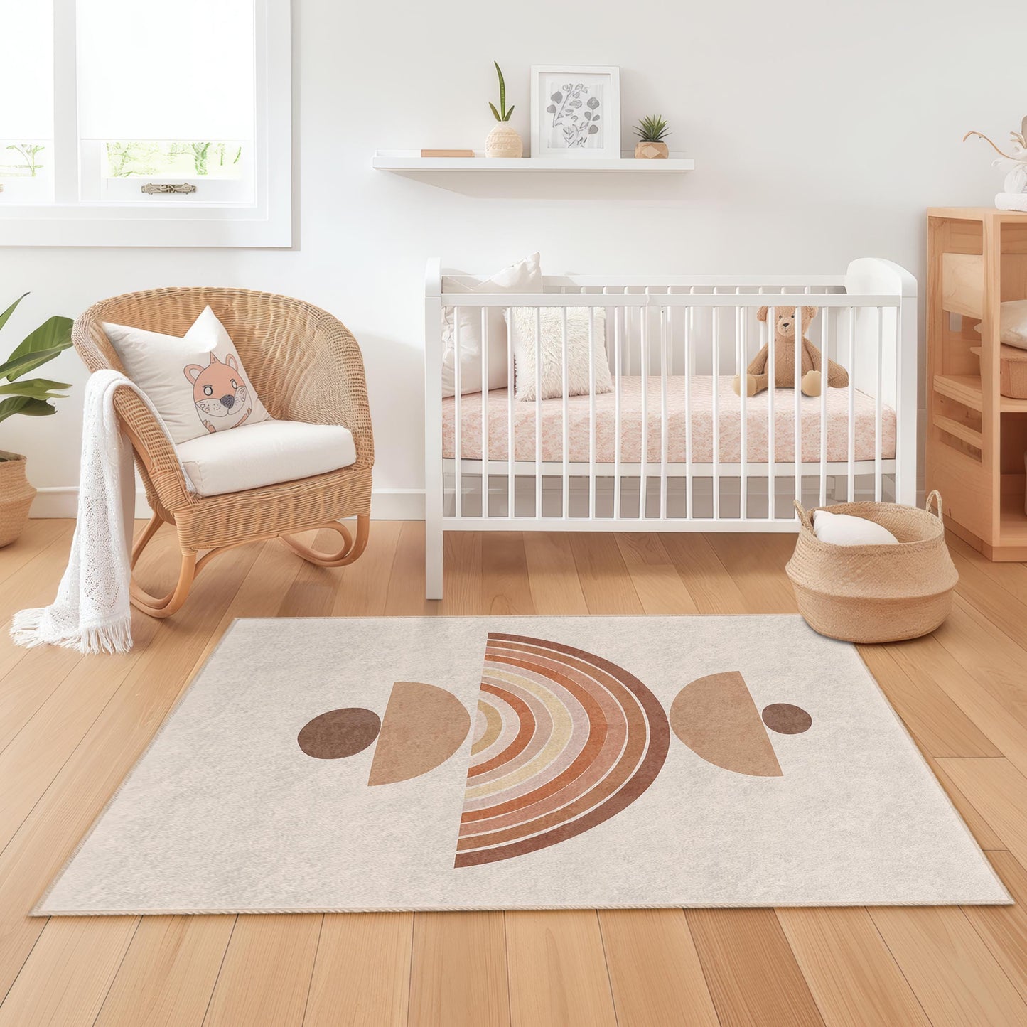 Geometric Pattern Kids Rectangle Rug, Modern Boho Style Carpet for Children, Soft Nursery Decor, Playroom Area Rug