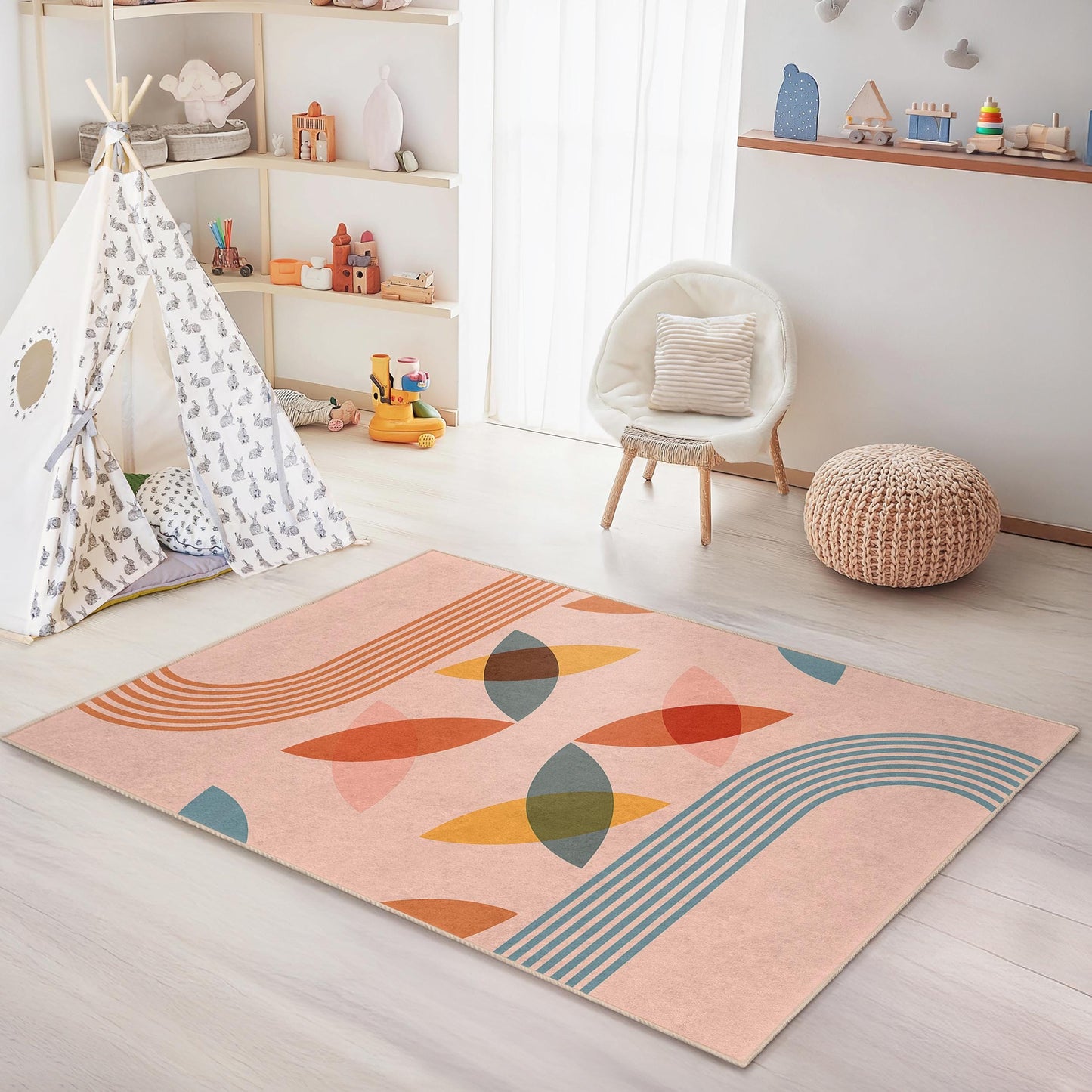 Colorful Geometric Rectangle Kids Rug, Modern Design Playroom Carpet, Children Room Decor, Soft Nursery Area Rug, Unique Kids Mat