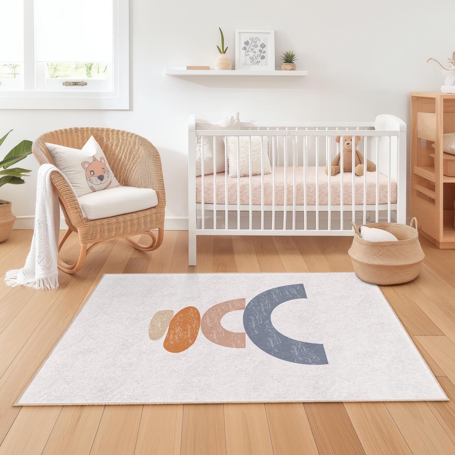 Abstract Rainbow Design Rectangular Kids Rug, Soft Geometric Carpet for Children's Room, Playroom Decor, Nursery Rug