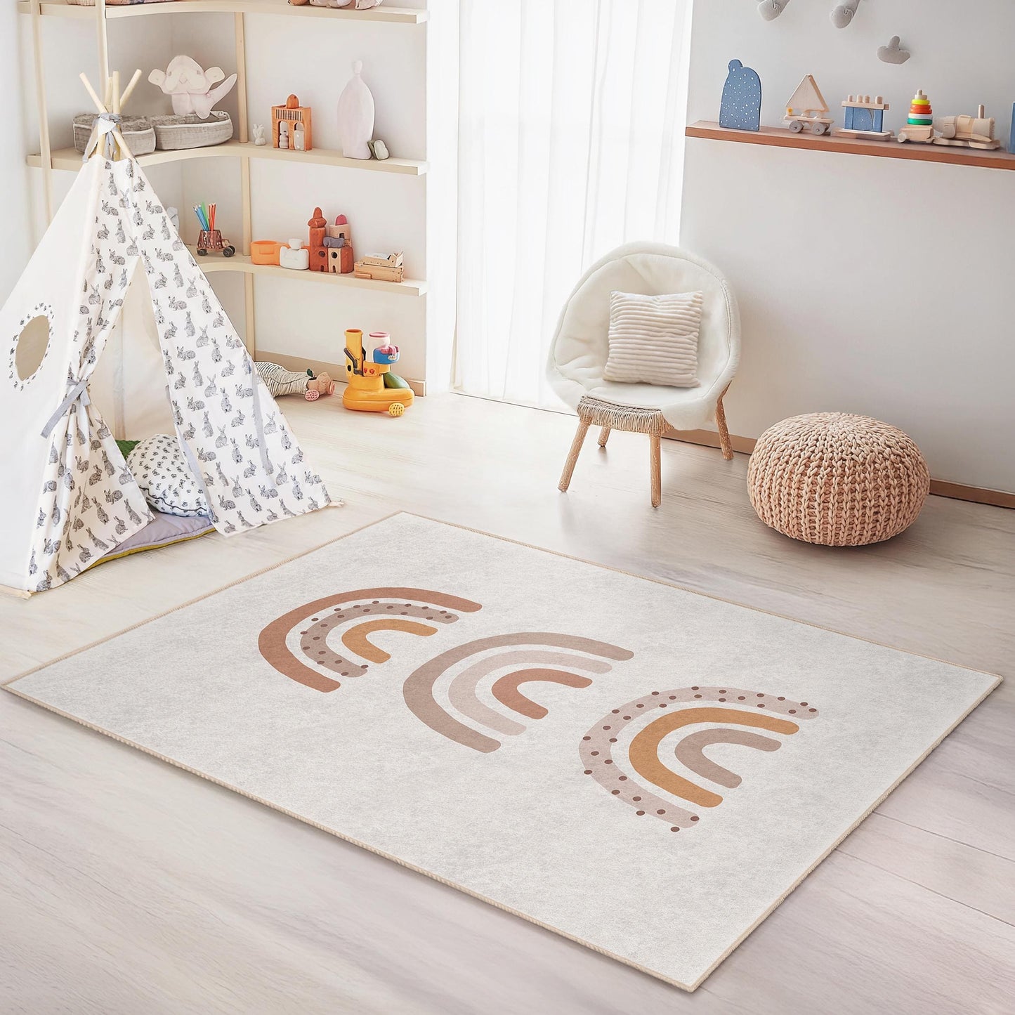 Charming Rainbow Pattern Kids Rectangular Rug, Soft Nursery Carpet, Playroom Decor, Childrens Room Rug, Adorable Kids Rug