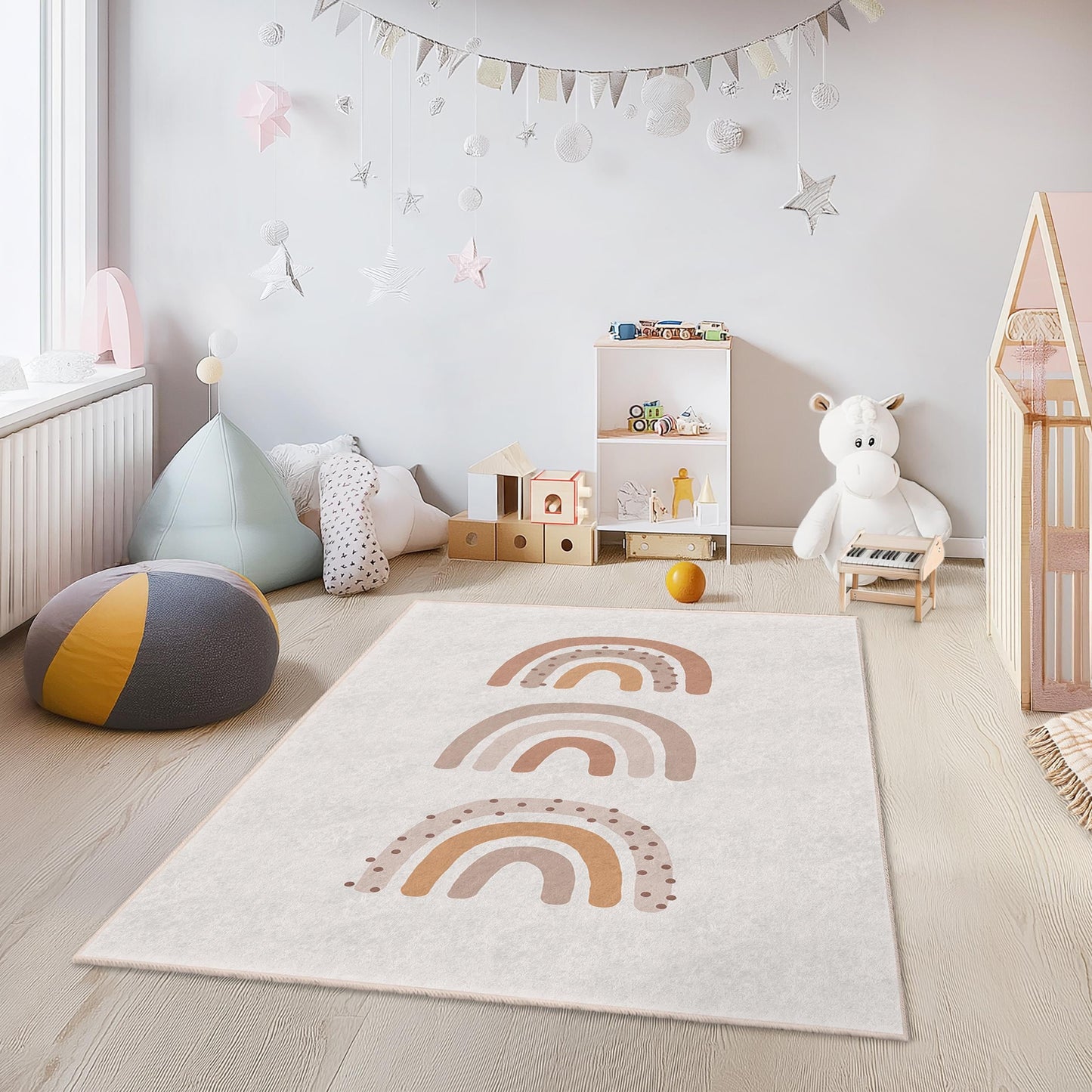 Charming Rainbow Pattern Kids Rectangular Rug, Soft Nursery Carpet, Playroom Decor, Childrens Room Rug, Adorable Kids Rug