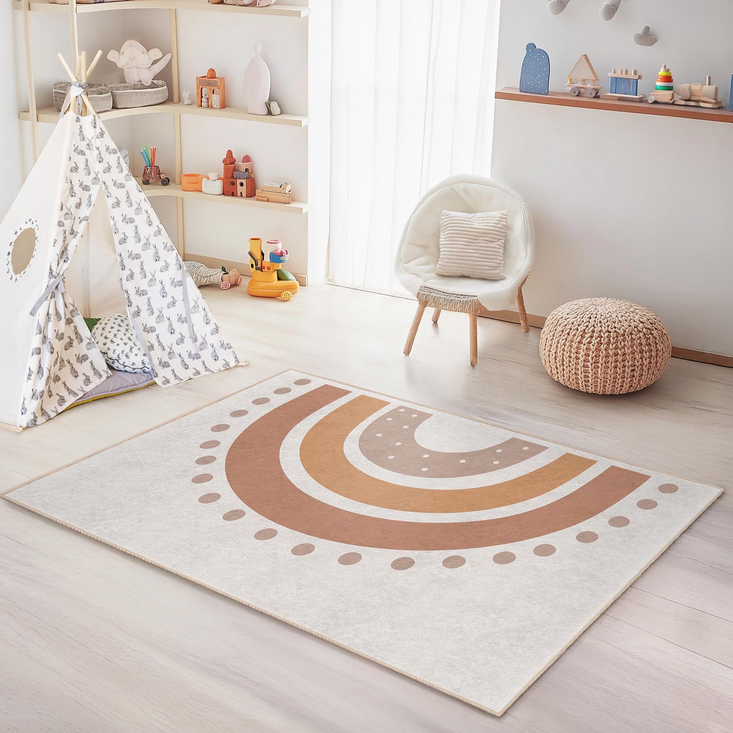 Modern Rainbow Pattern Rectangular Kids Rug, Chic Nursery Rug, Playroom Carpet, Soft Area Rug for Children's Room Decor