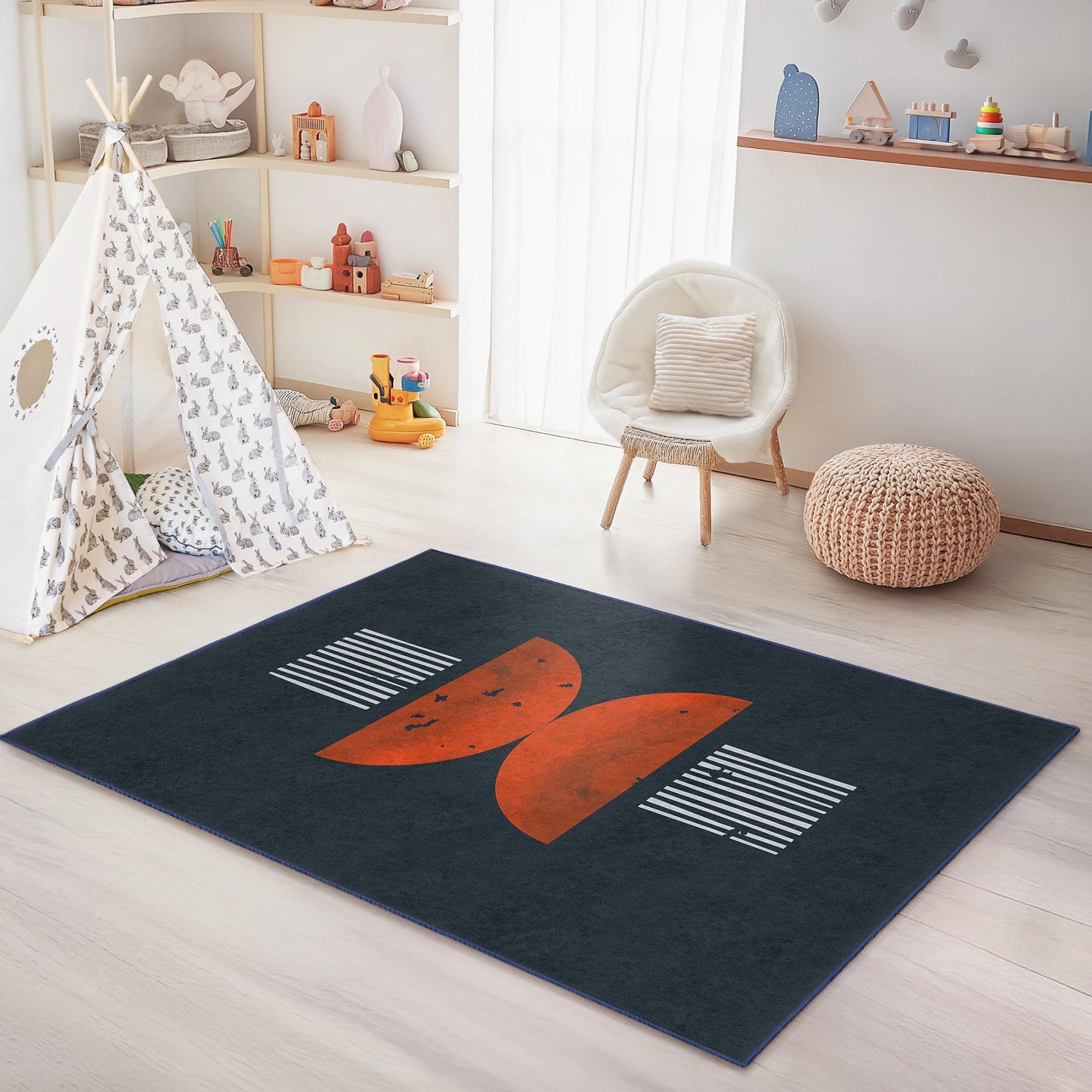Geometric Shapes Modern Kids Area Rug, Rectangle Playroom Rug, Colorful Abstract Kids Carpet, Stylish Nursery Decor, Unique Children's Rug