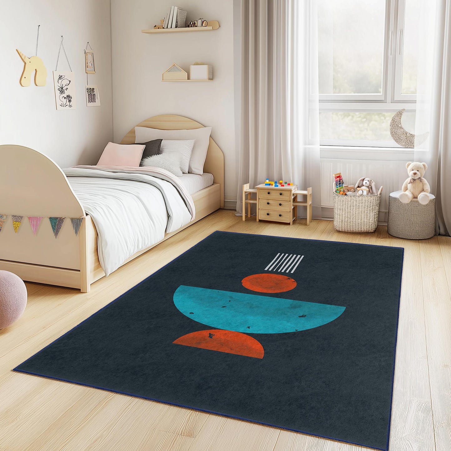Abstract Geometric Pattern Rectangular Kids Rug, Colorful Playroom Carpet, Modern Nursery Decor, Kids Room Area Rug