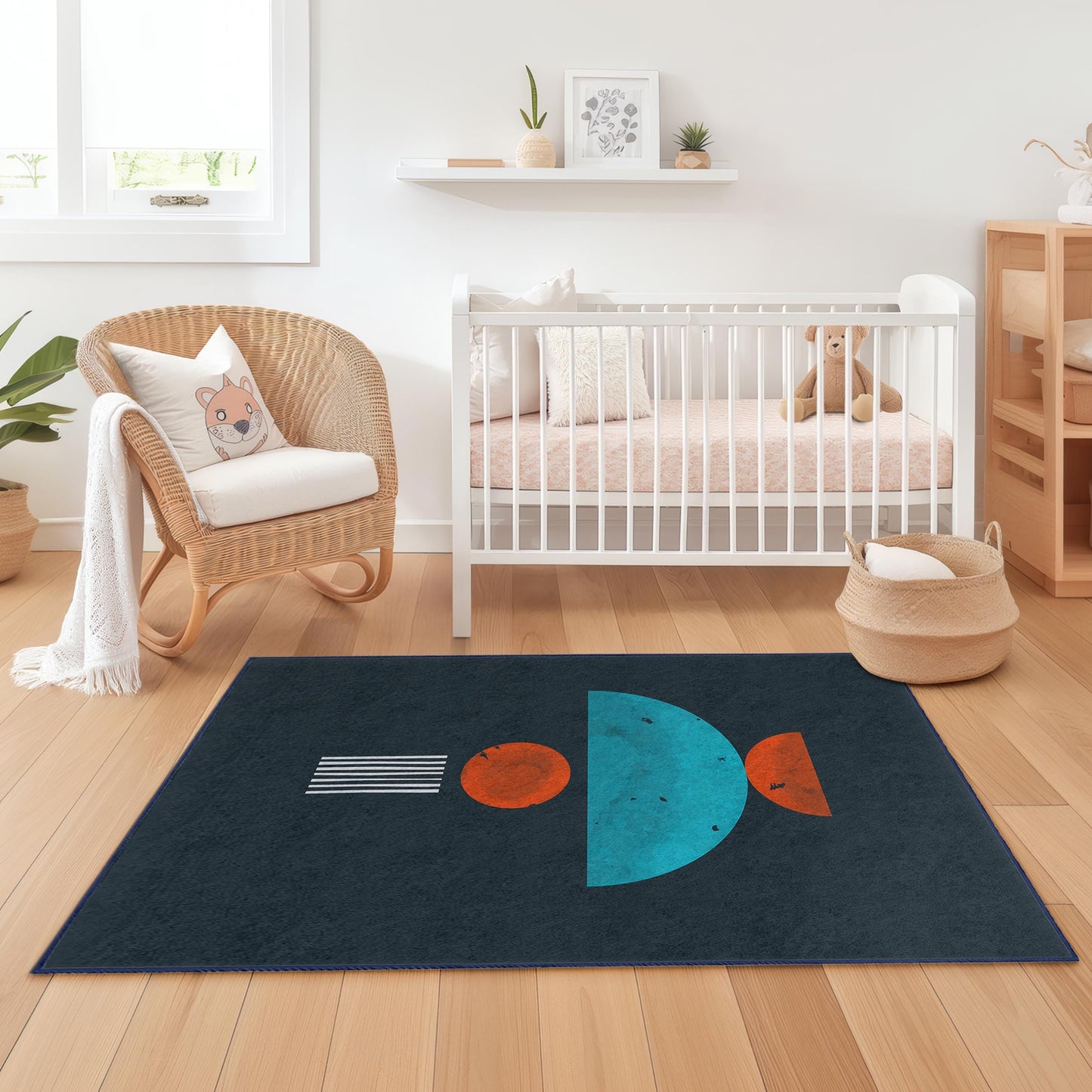 Abstract Geometric Pattern Rectangular Kids Rug, Colorful Playroom Carpet, Modern Nursery Decor, Kids Room Area Rug