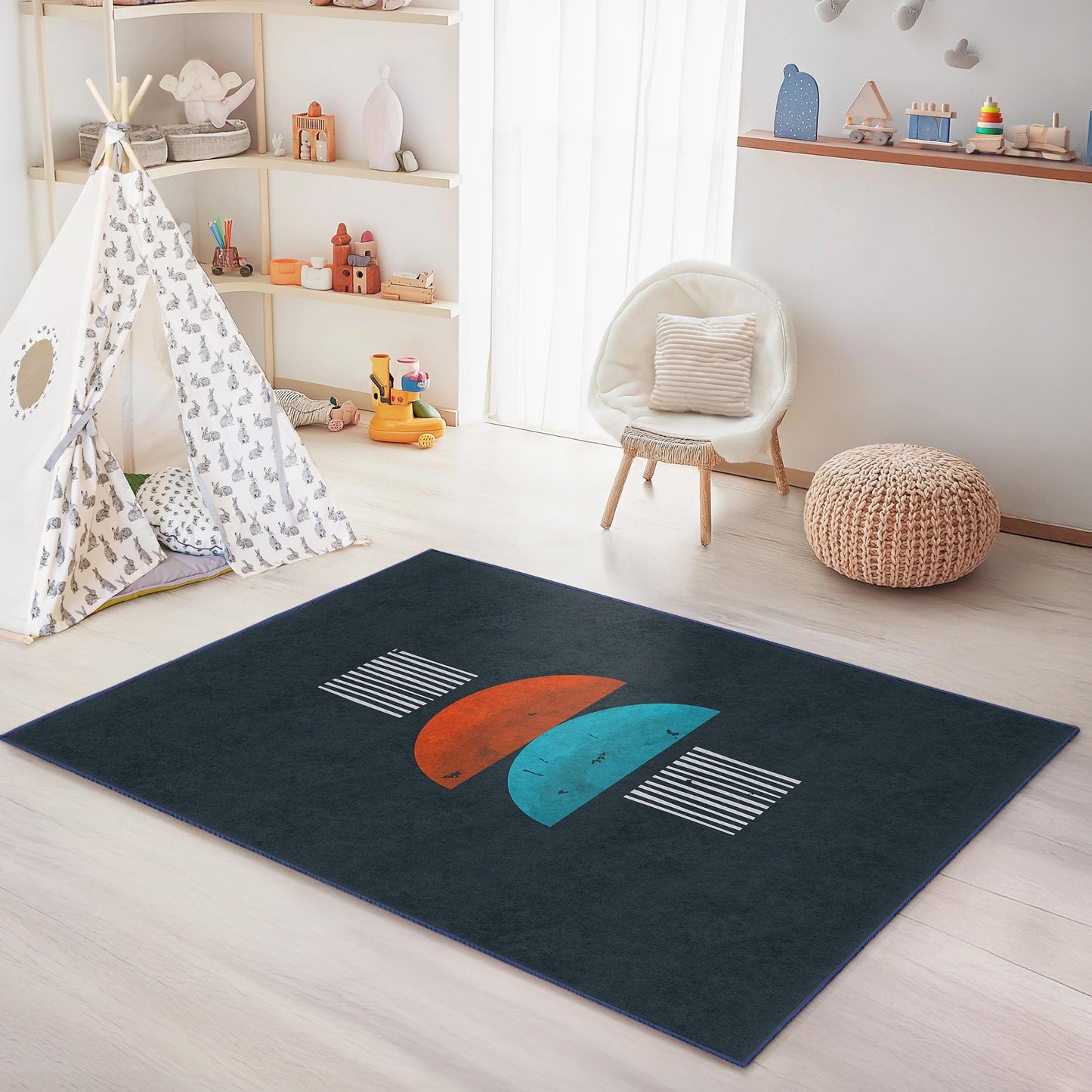 Geometric Abstract Rectangle Kids Rug, Colorful Shapes Childrens Carpet, Playroom Decor, Nursery Rug, Modern Kids Room Mat