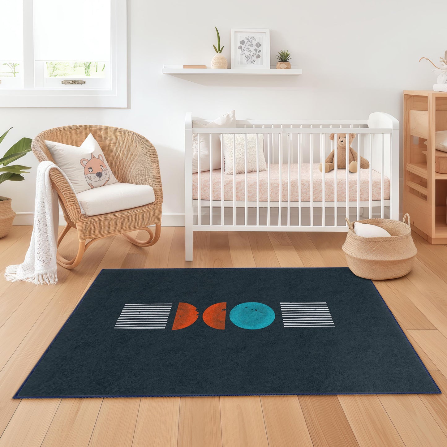 Abstract Geometric Rectangular Kids Rug, Modern Art Playroom Carpet, Colorful Children's Room Decor, Soft Nursery Rug