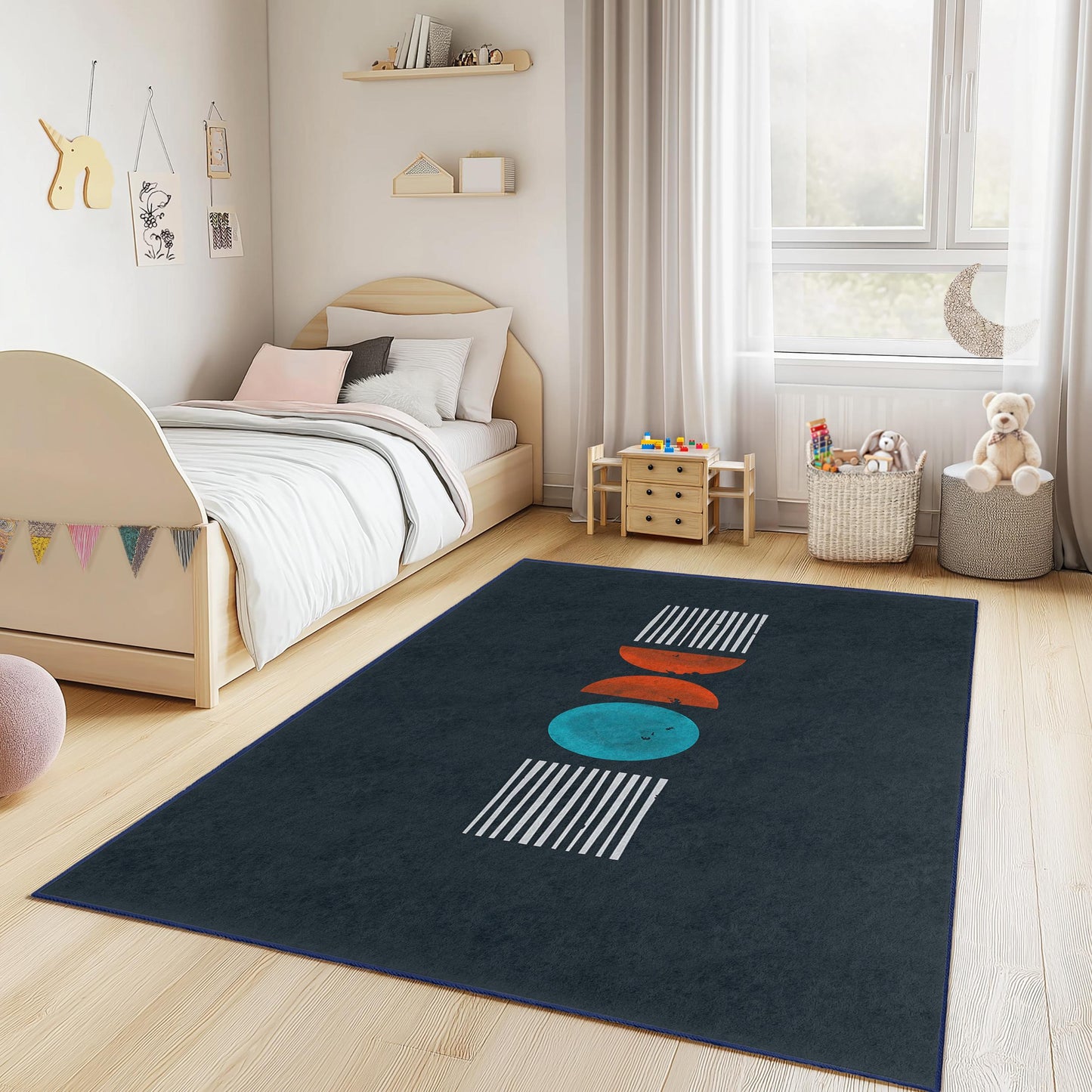 Abstract Geometric Rectangular Kids Rug, Modern Art Playroom Carpet, Colorful Children's Room Decor, Soft Nursery Rug