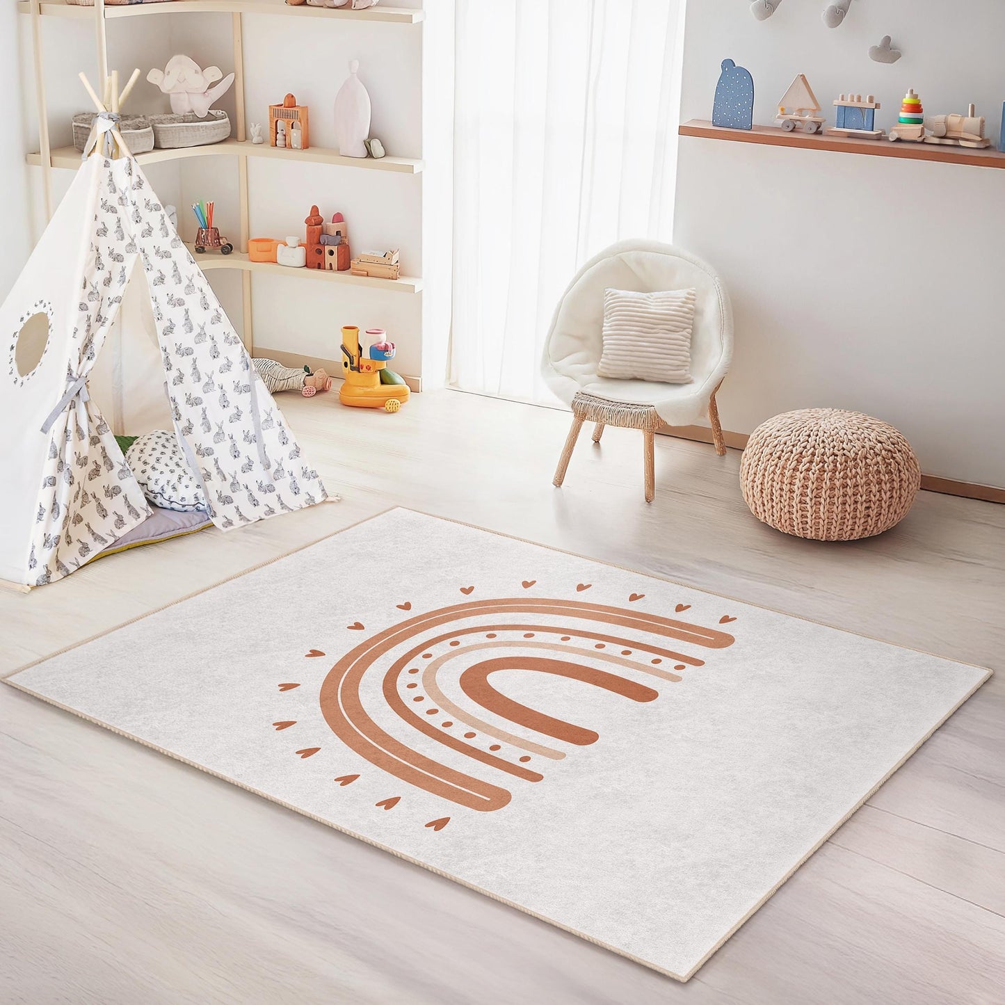 Rainbow Pattern Rectangular Kids Room Rug, Cute Rainbow Decor, Playroom Carpet, Nursery Rug, Soft Childrens Mat