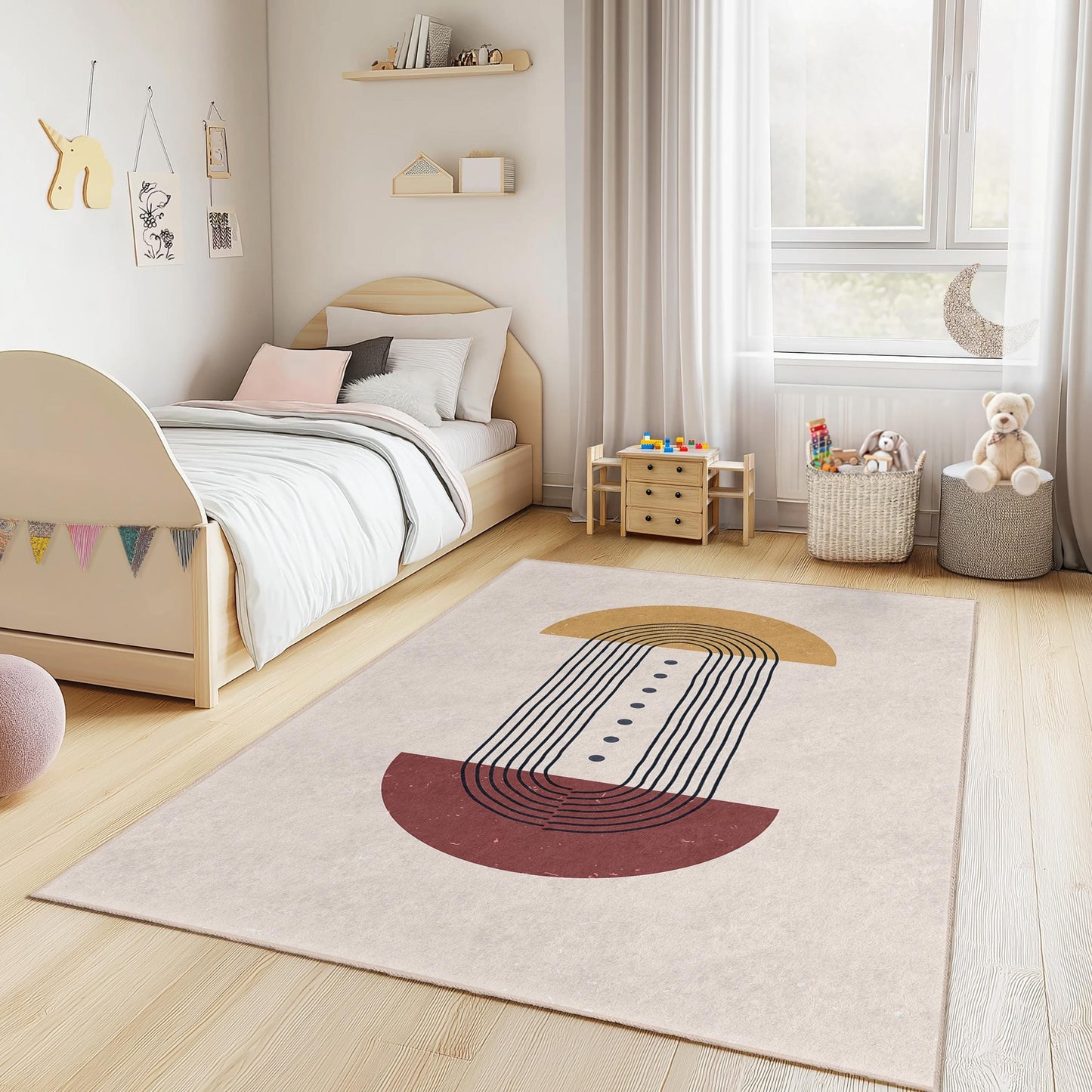 Abstract Geometric Rectangle Kids Rug, Modern Art Area Rug, Stylish Kids Room Decor, Playroom Carpet, Nursery Rug
