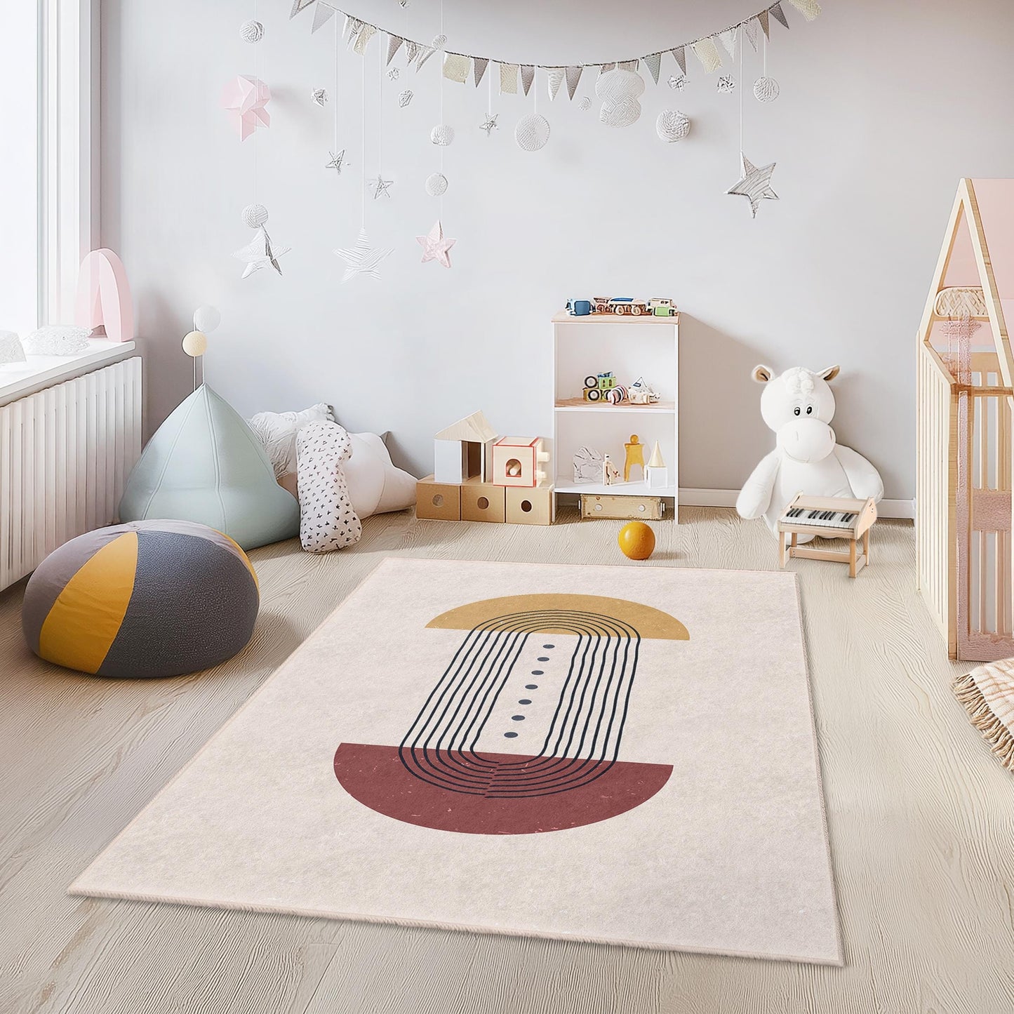 Abstract Geometric Rectangle Kids Rug, Modern Art Area Rug, Stylish Kids Room Decor, Playroom Carpet, Nursery Rug