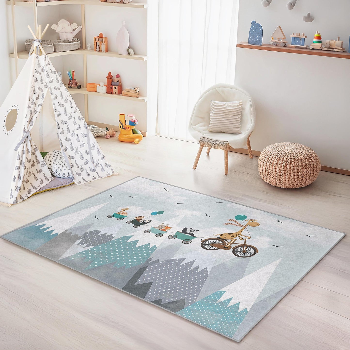 Animal Parade Kids Rug, Rectangular Playroom Carpet, Cute Animal Design Rug, Soft Nursery Decor, Toddler Room Play Mat