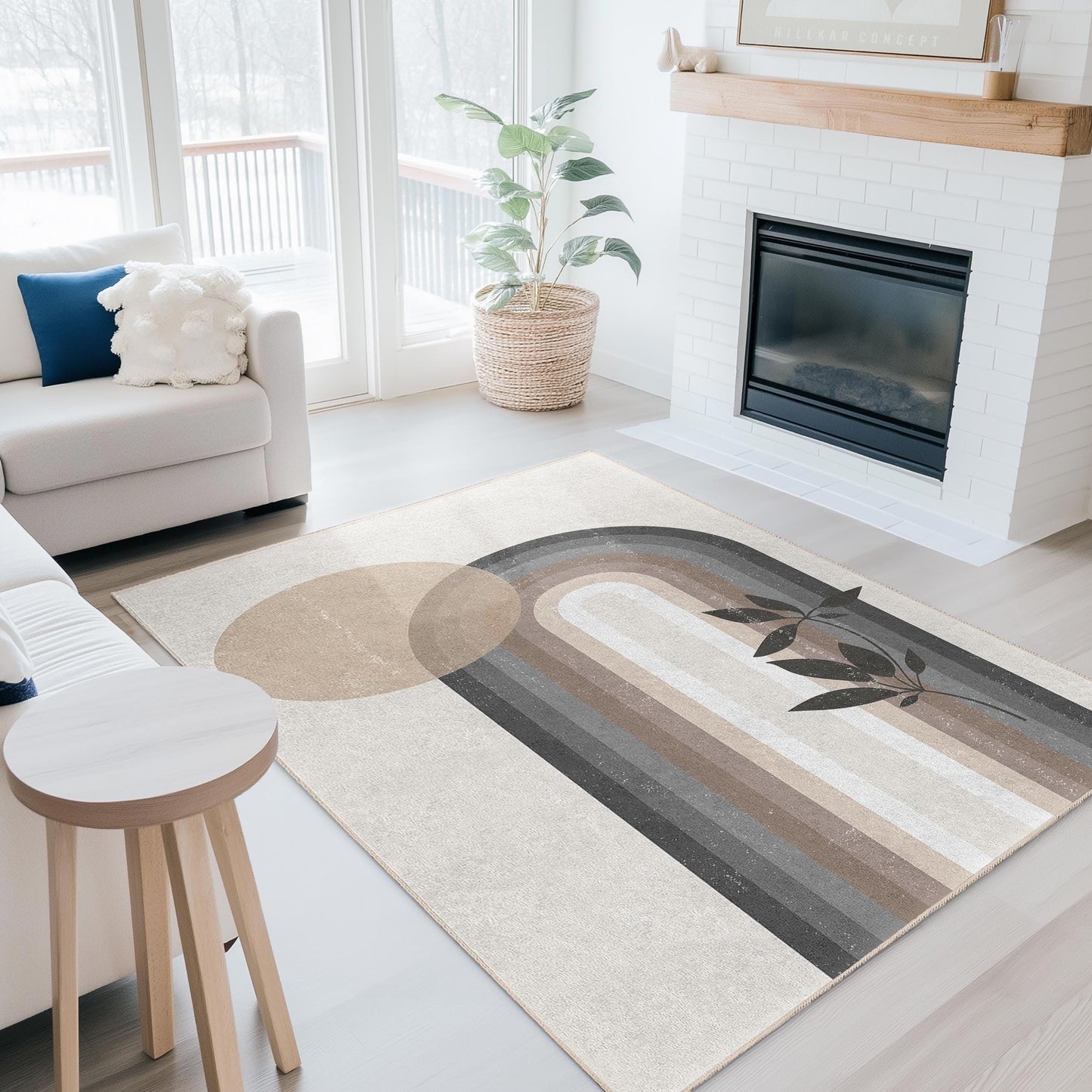 Elegant Boho Rectangular Area Rug, Modern Abstract Design Rug, Leaf Print Rug, Living Room Decor, Home Accent Rug