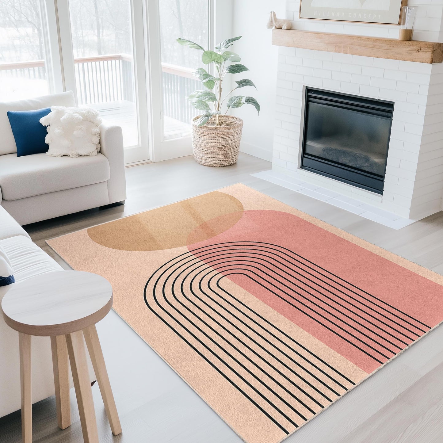 Geometric Rainbow Design Rectangular Area Rug, Modern Minimalist Carpet, Stylish Living Room Decor, Boho Home Accessories