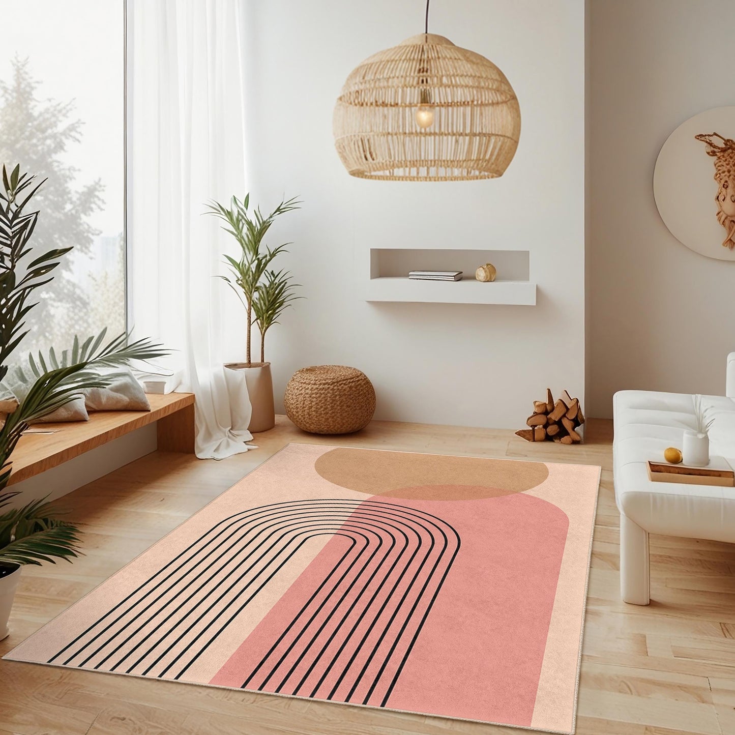 Geometric Rainbow Design Rectangular Area Rug, Modern Minimalist Carpet, Stylish Living Room Decor, Boho Home Accessories
