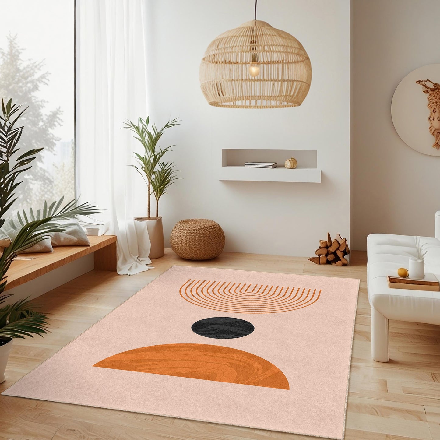 Modern Geometric Rectangular Area Rug, Minimalist Design Carpet, Stylish Living Room Rug, Boho Decor, Contemporary Home Accent