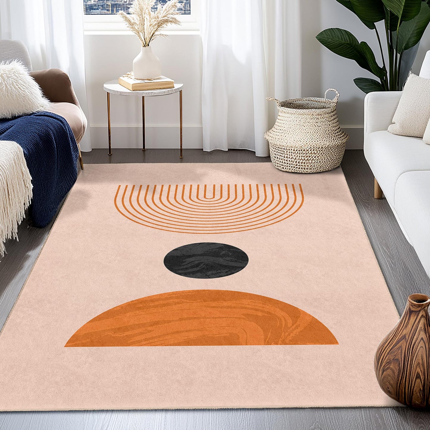 Modern Geometric Rectangular Area Rug, Minimalist Design Carpet, Stylish Living Room Rug, Boho Decor, Contemporary Home Accent