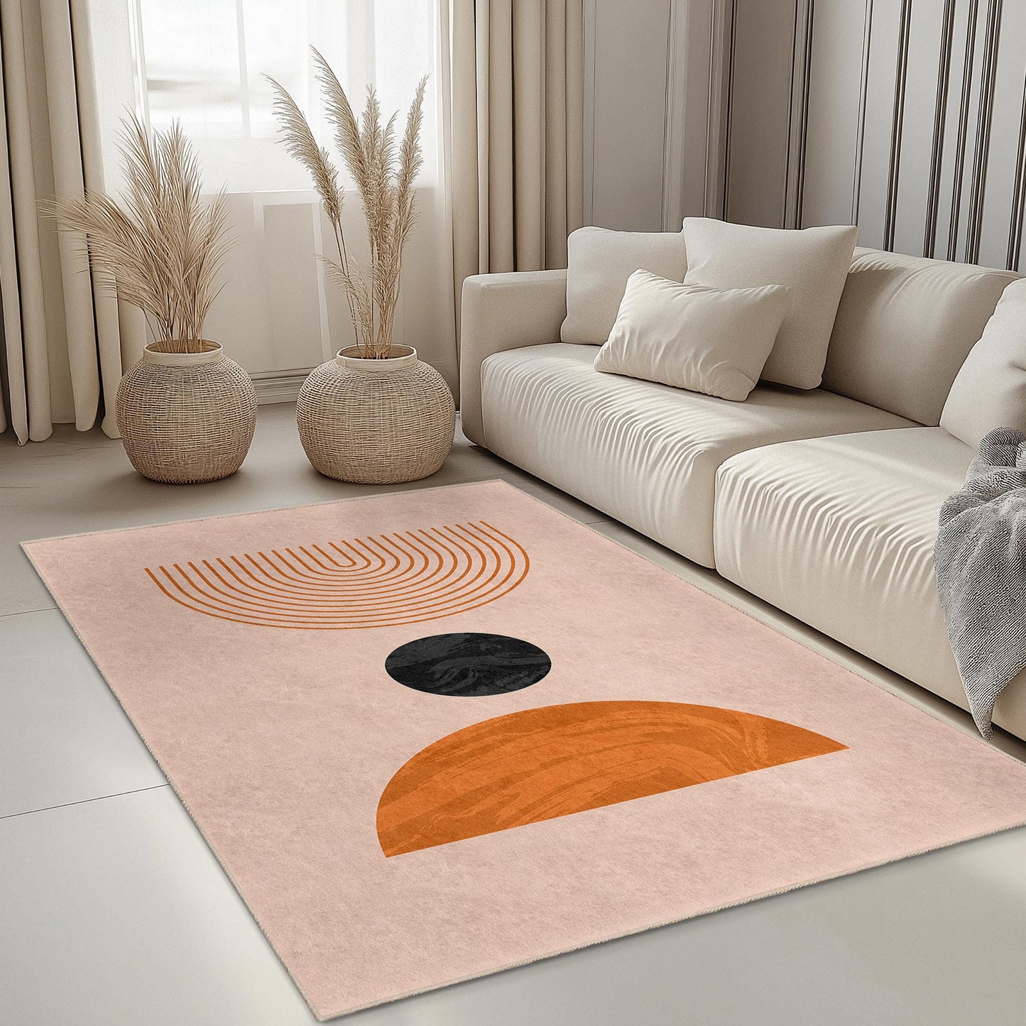 Modern Geometric Rectangular Area Rug, Minimalist Design Carpet, Stylish Living Room Rug, Boho Decor, Contemporary Home Accent