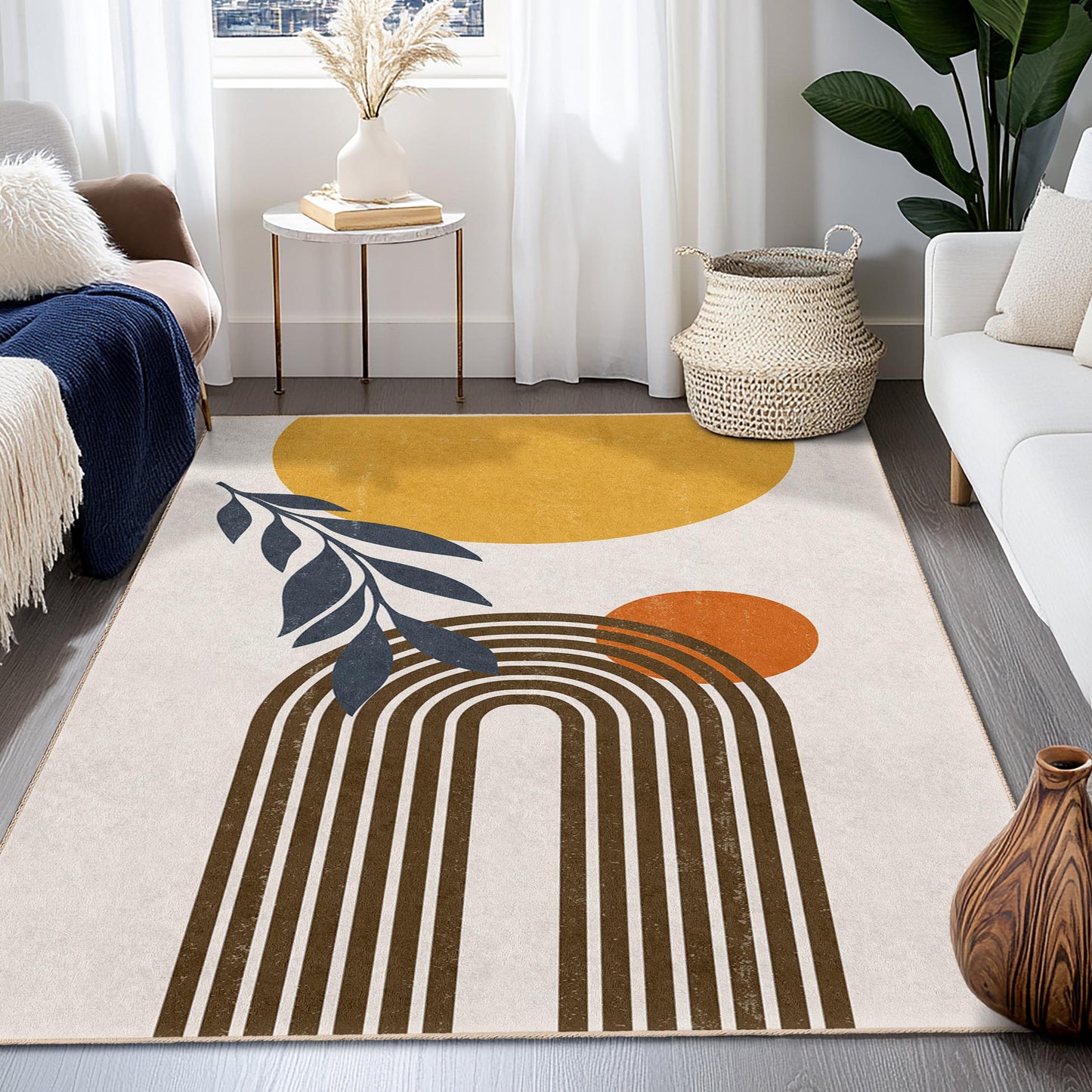 Abstract Rainbow Design Rectangular Area Rug, Modern Home Decor Rug, Geometric Pattern Carpet, Living Room Accent Rug, Stylish Floor Mat