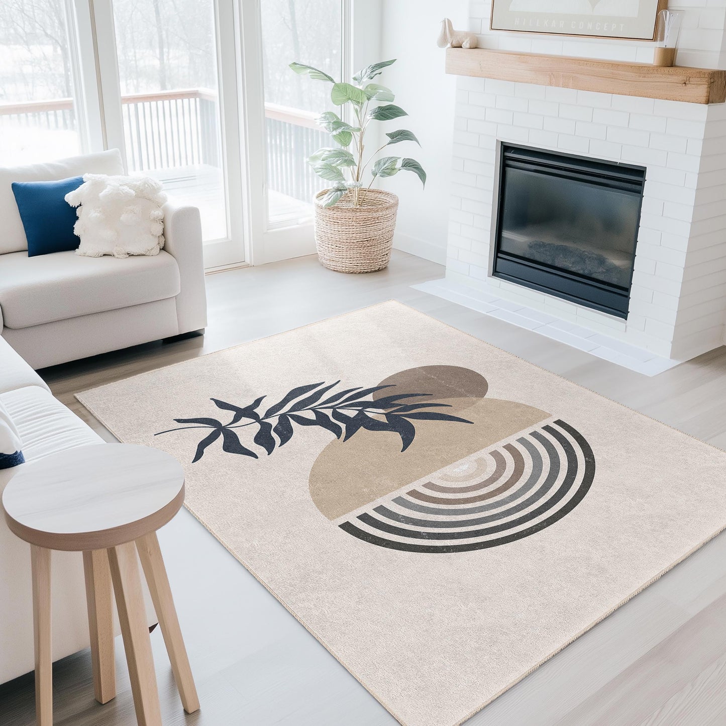 Geometric Leaf Design Rectangular Area Rug, Modern Abstract Carpet, Living Room Decor, Bohemian Style Rug, Artistic Floor Mat