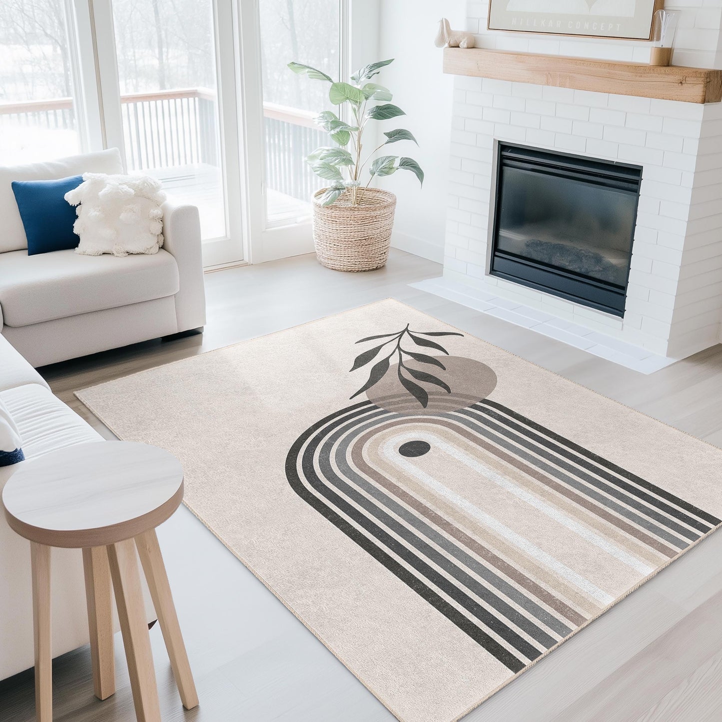 Abstract Rainbow Geometric Rectangular Area Rug, Modern Boho Decor, Living Room Carpet, Artistic Floor Mat, Chic Home Interior