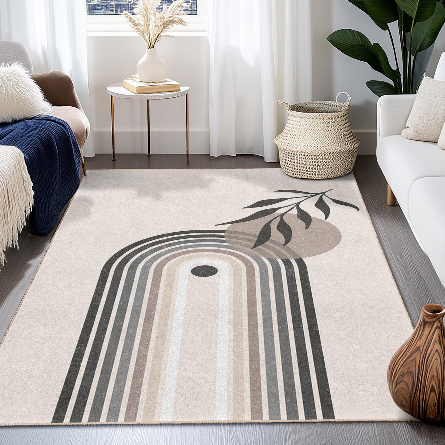 Abstract Rainbow Geometric Rectangular Area Rug, Modern Boho Decor, Living Room Carpet, Artistic Floor Mat, Chic Home Interior