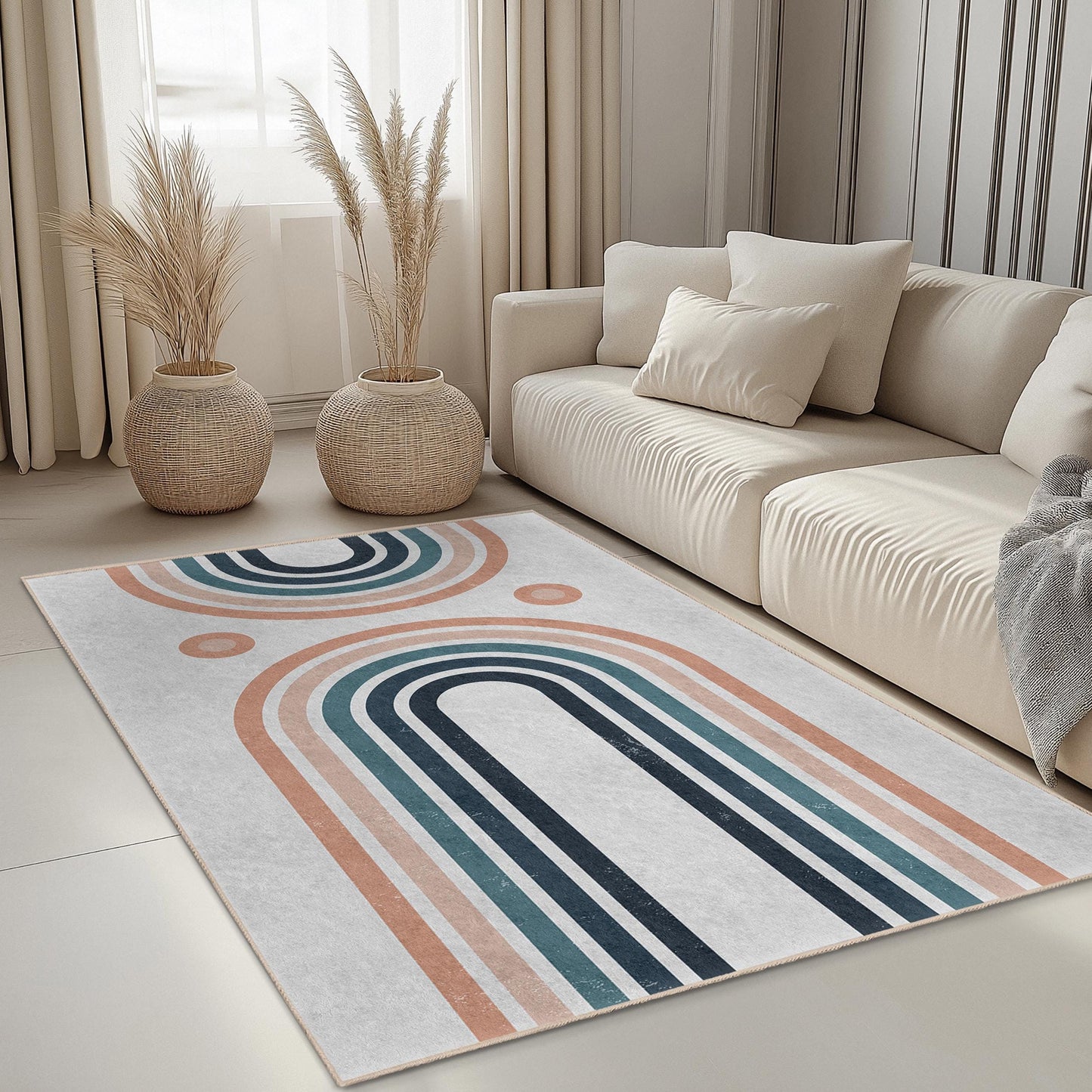 Modern Geometric Rectangular Area Rug, Abstract Lines Carpet for Living Room, Stylish Home Decor, Contemporary Floor Mat