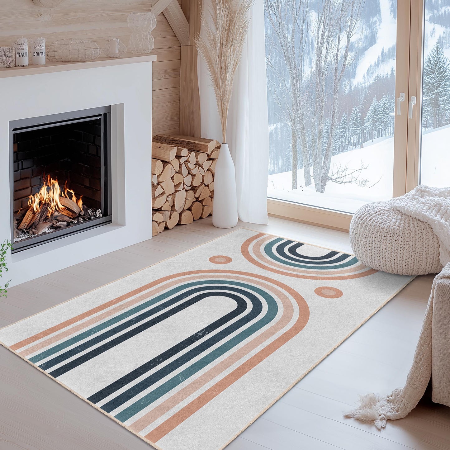 Modern Geometric Rectangular Area Rug, Abstract Lines Carpet for Living Room, Stylish Home Decor, Contemporary Floor Mat