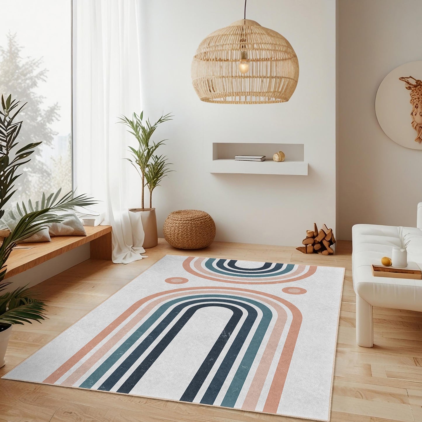 Modern Geometric Rectangular Area Rug, Abstract Lines Carpet for Living Room, Stylish Home Decor, Contemporary Floor Mat